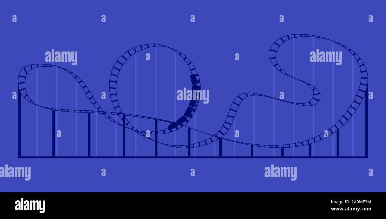 Rollercoaster silhouette isolated on blue background. Attractions vector illustration. Stock Vector