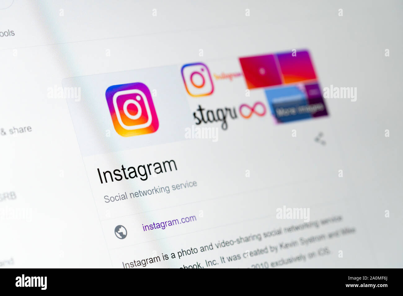 A closeup view of a computer screen web page showing the Instagram from Facebook home page Stock Photo