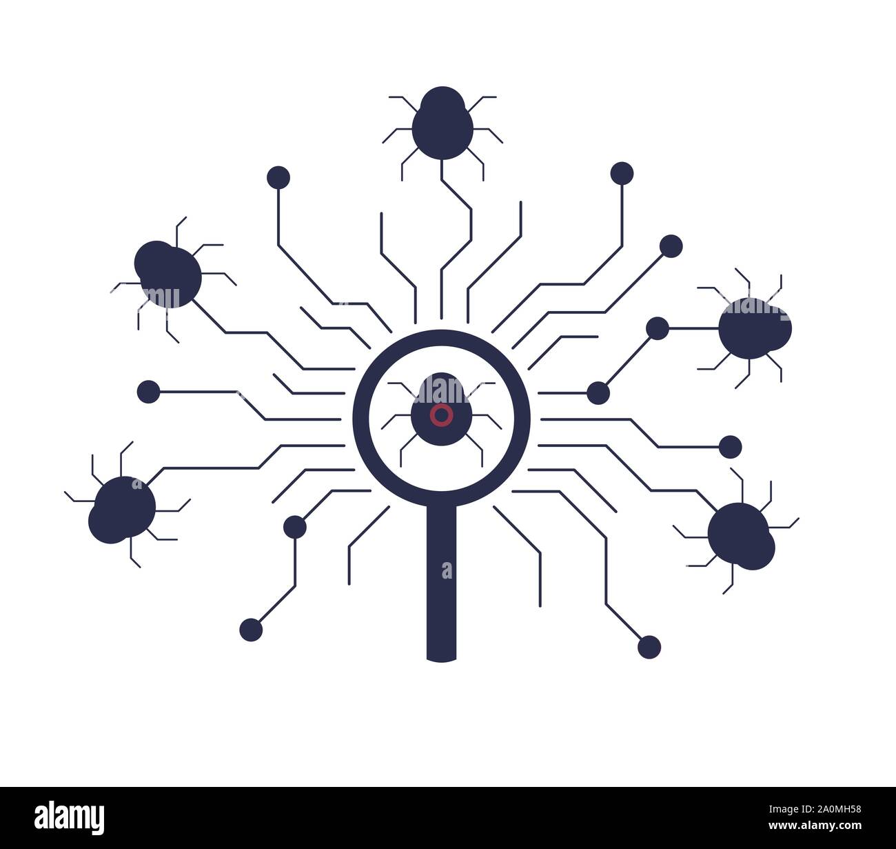 Antivirus software searching for viruses, malwares and vulnerabilities. Stock Vector