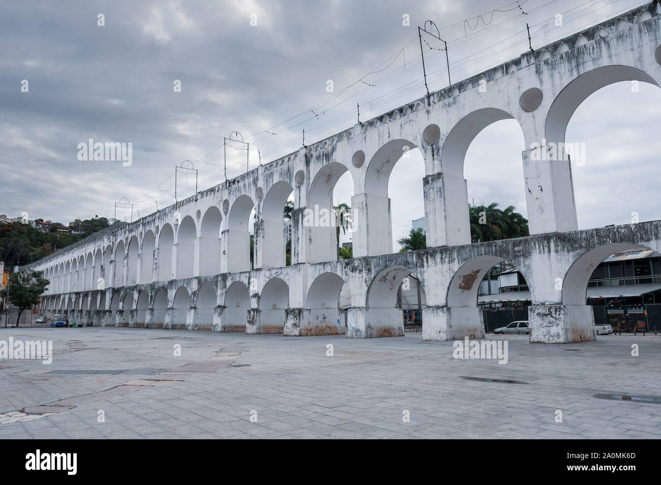 Rio de Janeiro, Brazil - August 18 2013: Arches of Lapa and city in downtown. Stock Photo