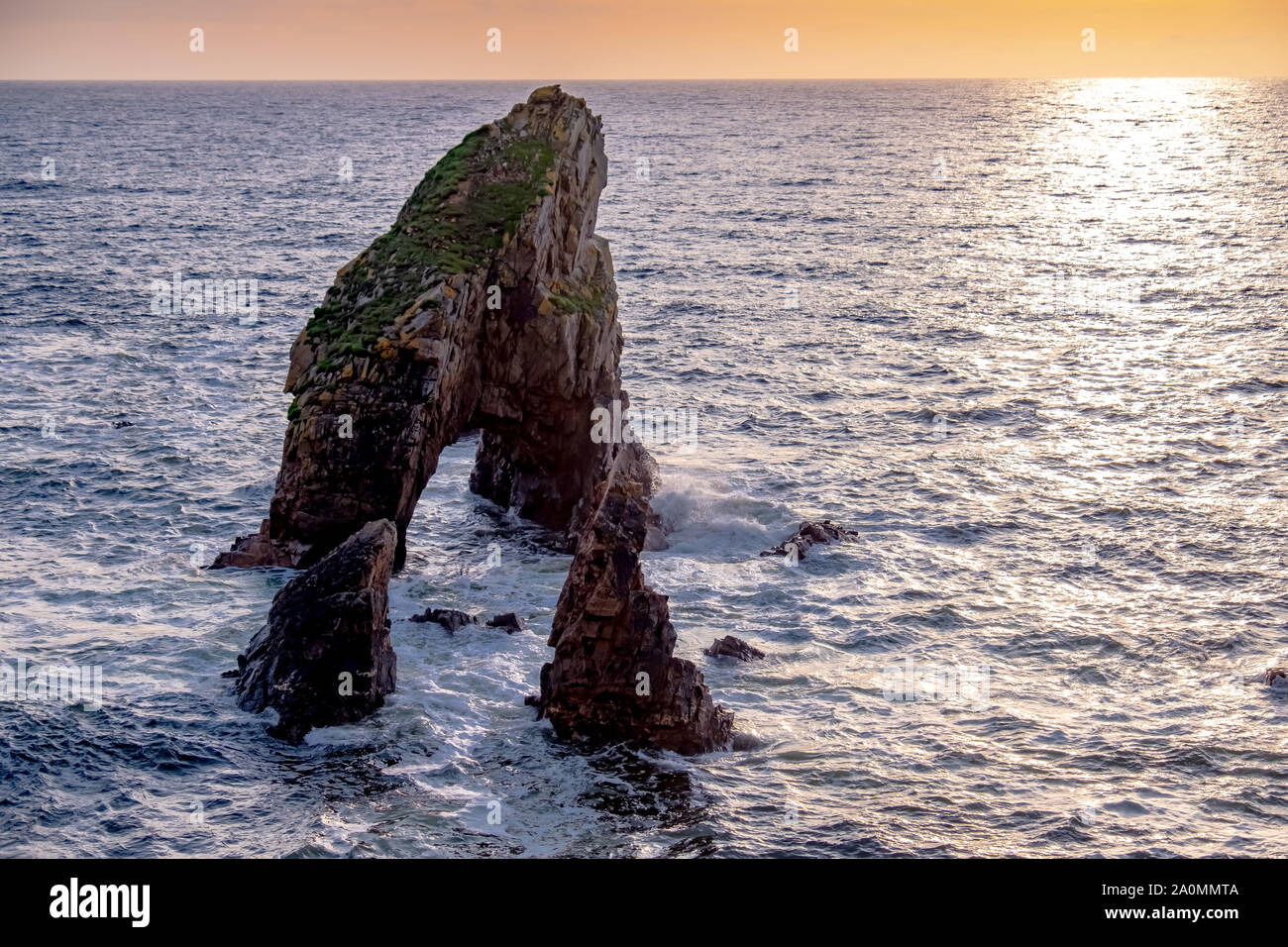Crohy Head Sea Arch Breeches during sunset - County Donegal, Ireland. Stock Photo