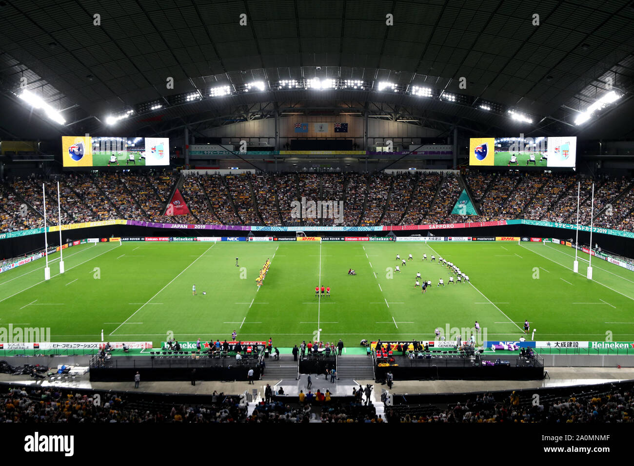 Fiji players perform the Haka ahead of the 2019 Rugby World Cup Pool D ...