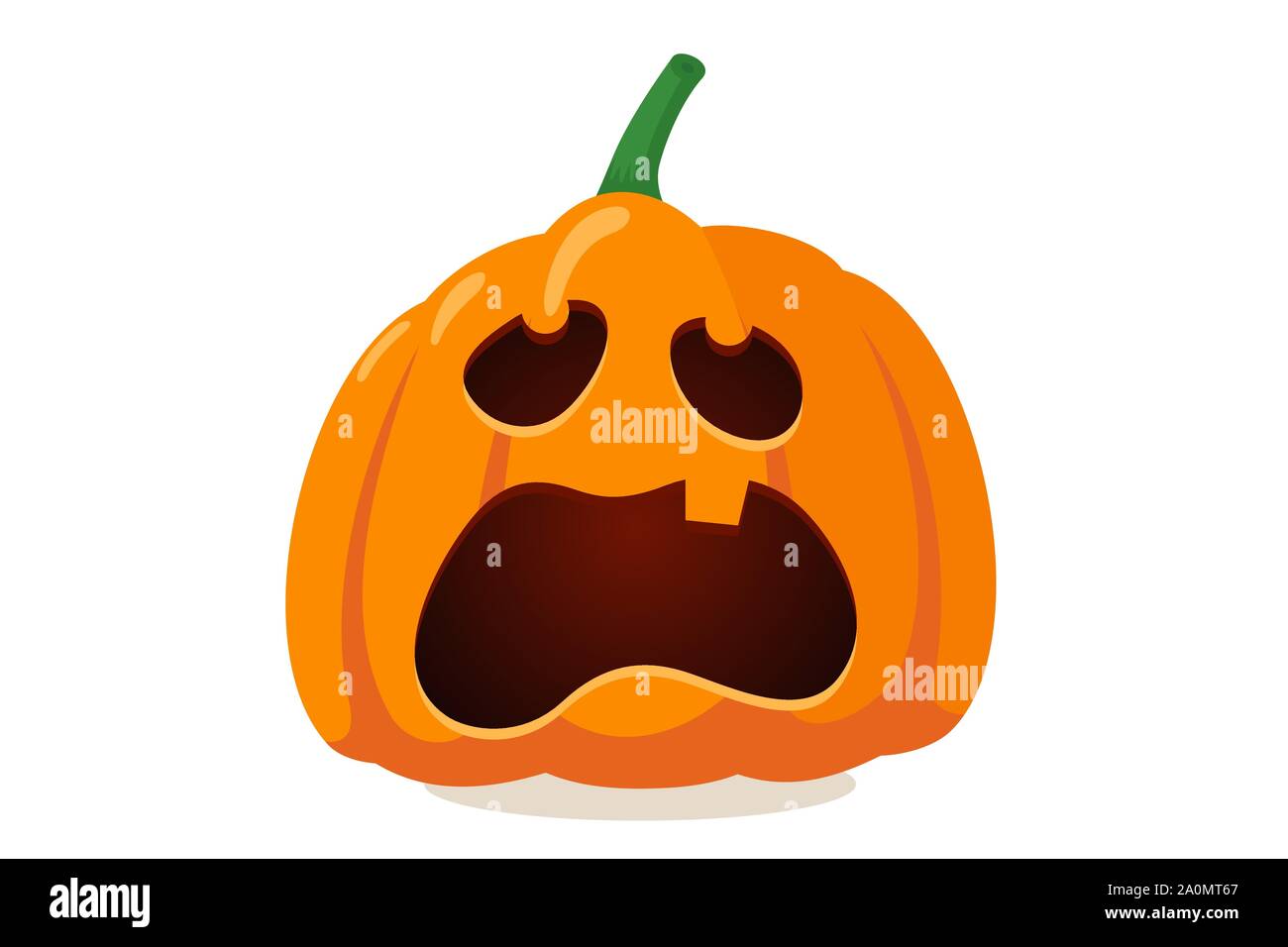 Funny scary spooky smile pumpkin jack o lantern with creepy tooths. Traditional decoration symbol of autumn happy halloween holiday celebration. Vector horror illustration isolated on white background Stock Vector
