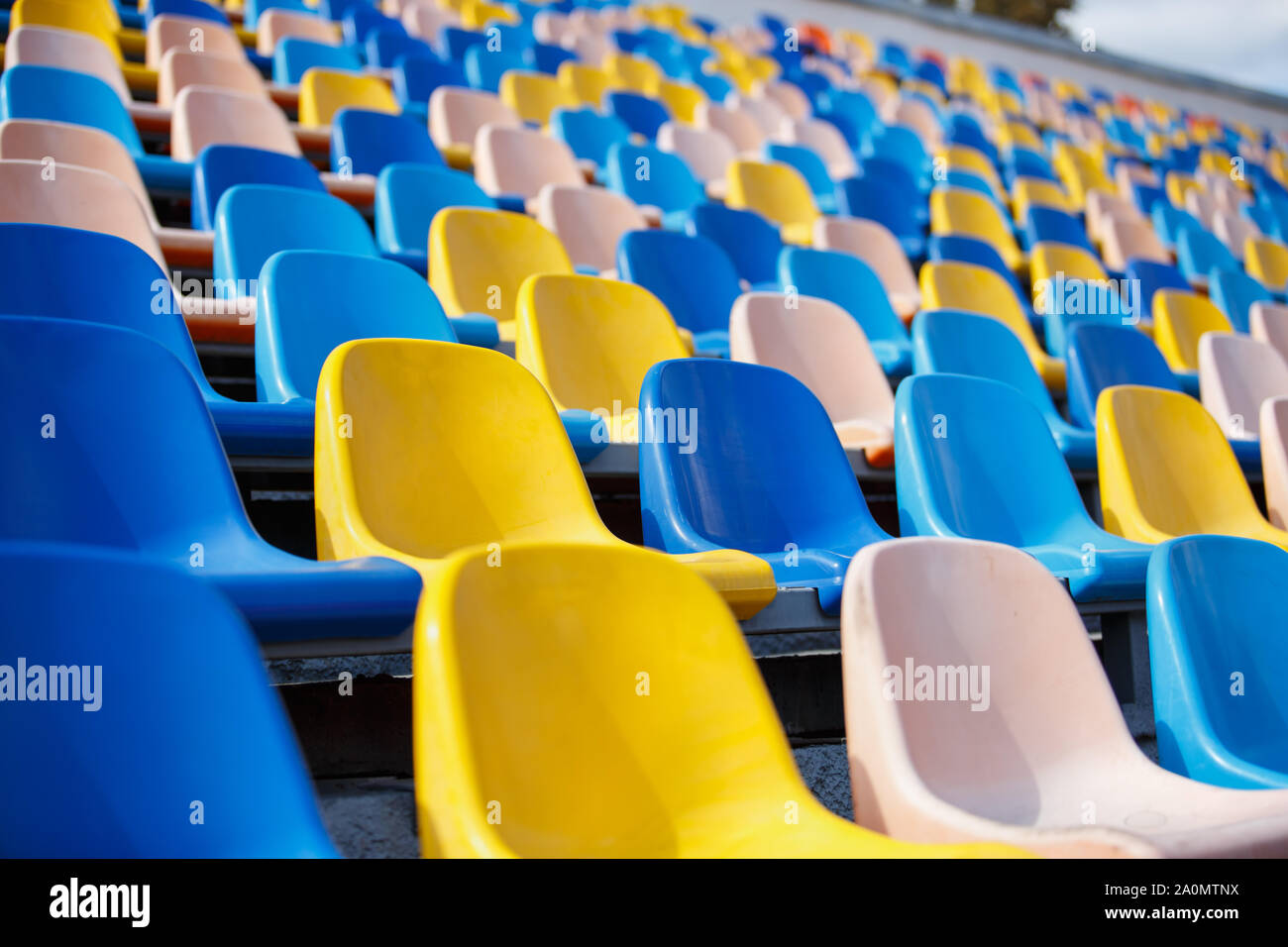 Sport stadium seats for fans.Bleachers for spectators in outdoor