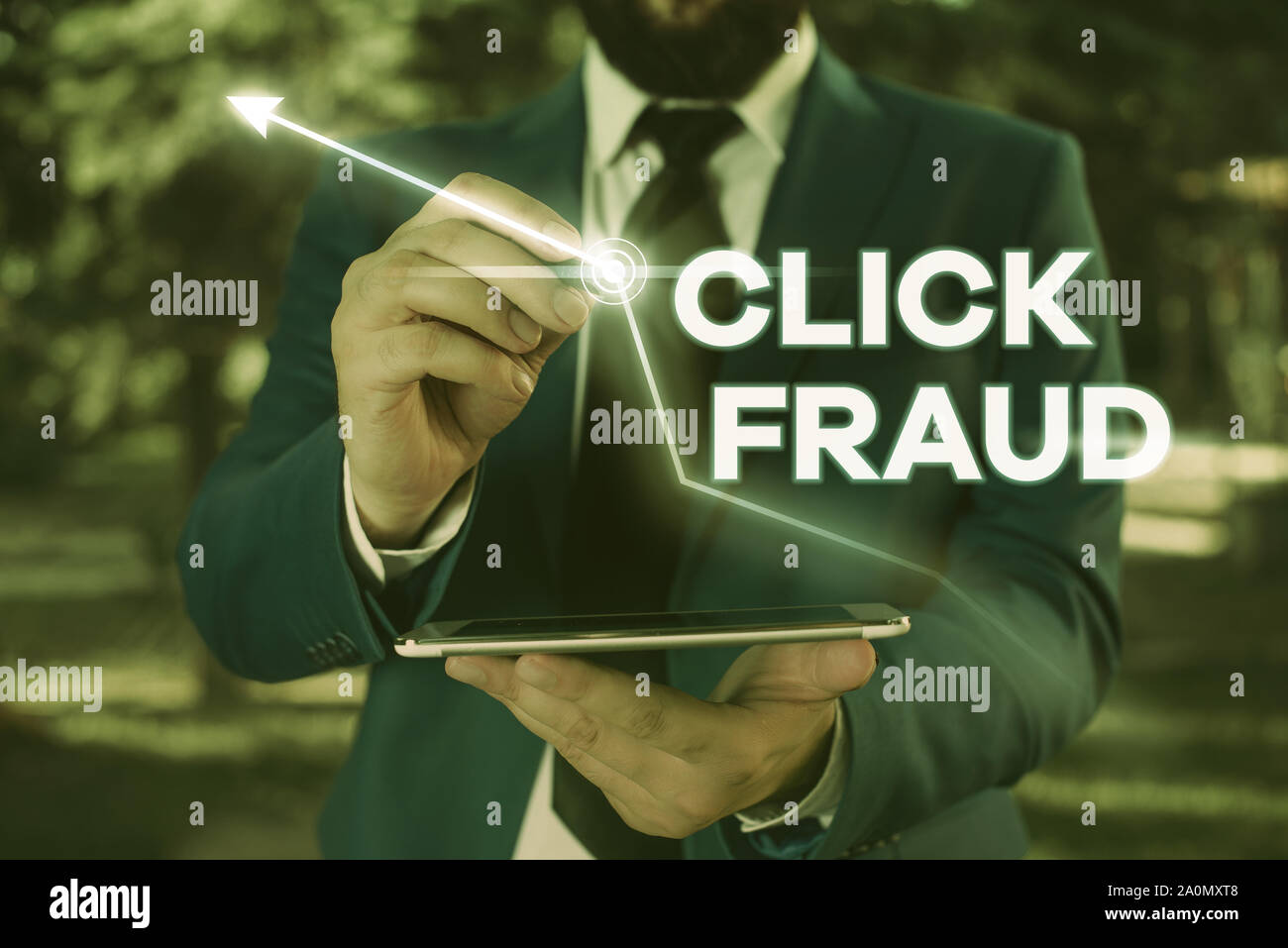 Writing note showing Click Fraud. Business concept for practice of repeatedly clicking on advertisement hosted website Stock Photo