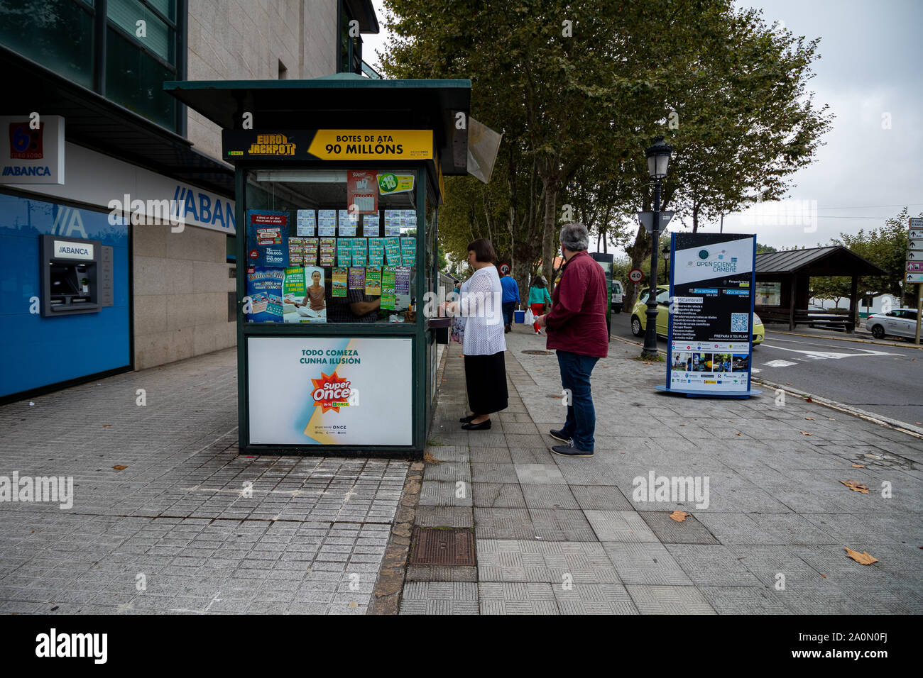Coruna / Spain - September 20 2019: People waiting to by a lottery ticket from Blind people charity Once in Coruna Spain Stock Photo