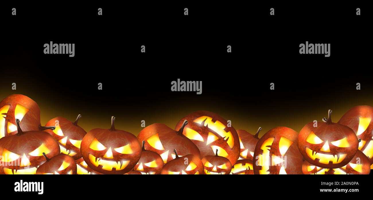 Frame for Halloween text with a lot of Jack O Lanterns pumpkins with ...