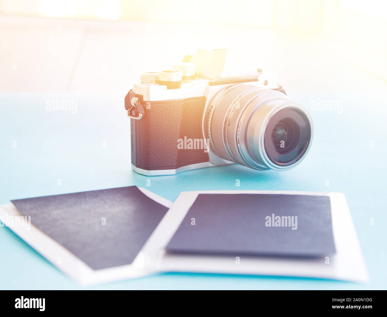 Photography With Camera, two template pictures modern tinted toned. Stock Photo