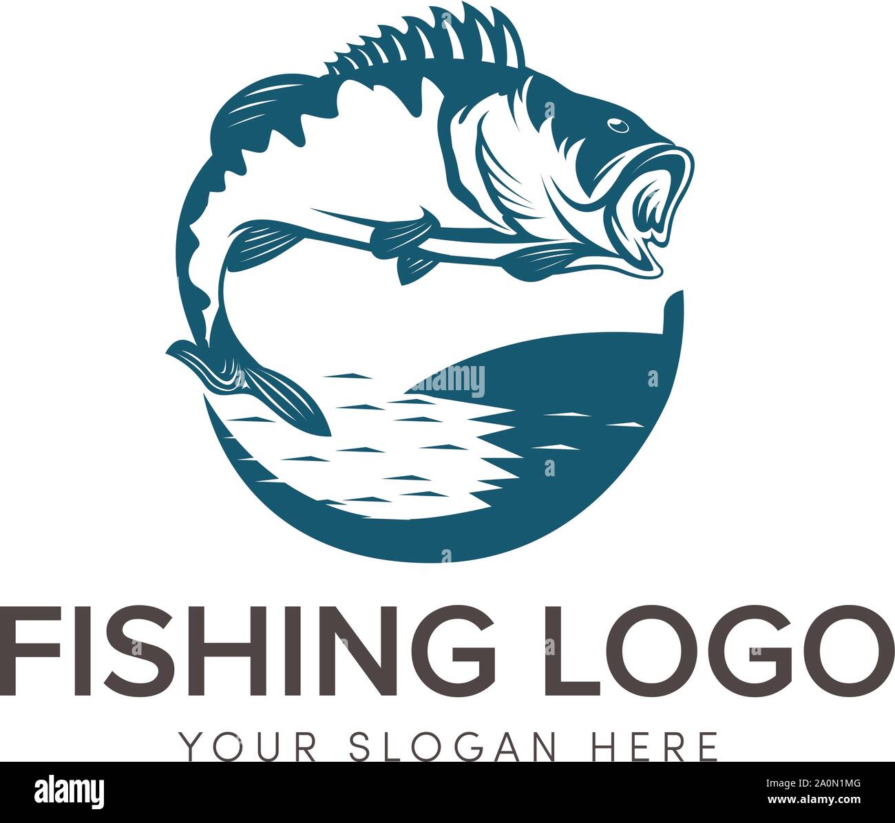big bass fishing logo with jump in the sea water Stock Vector