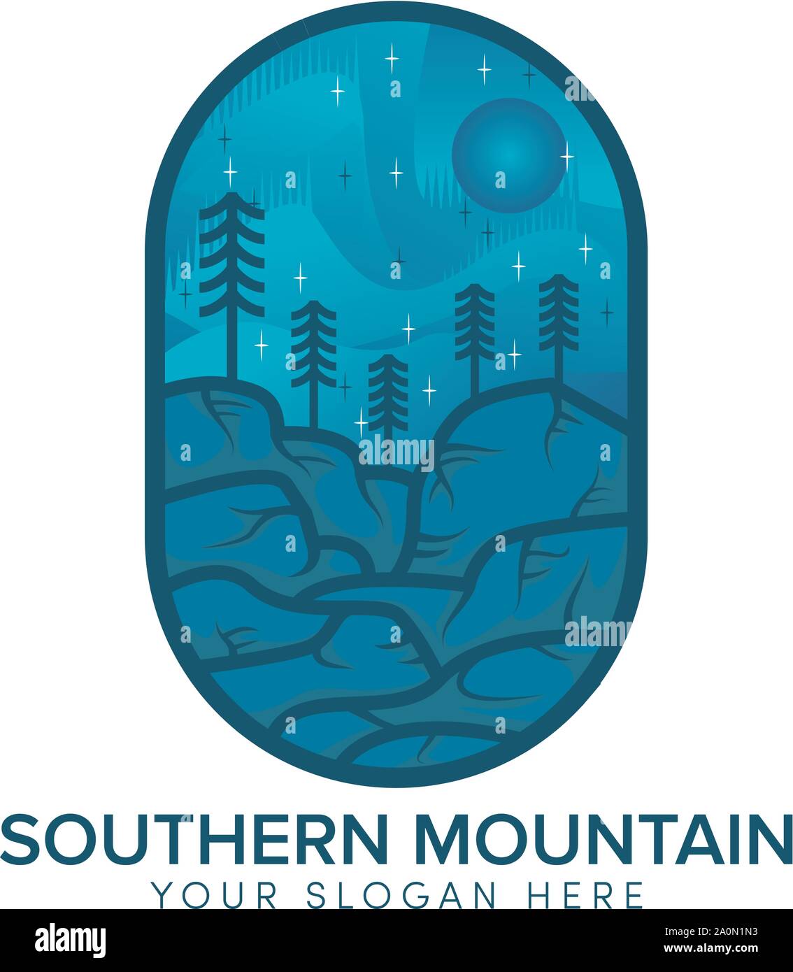 southern mountain abstract logo design with sun Stock Vector