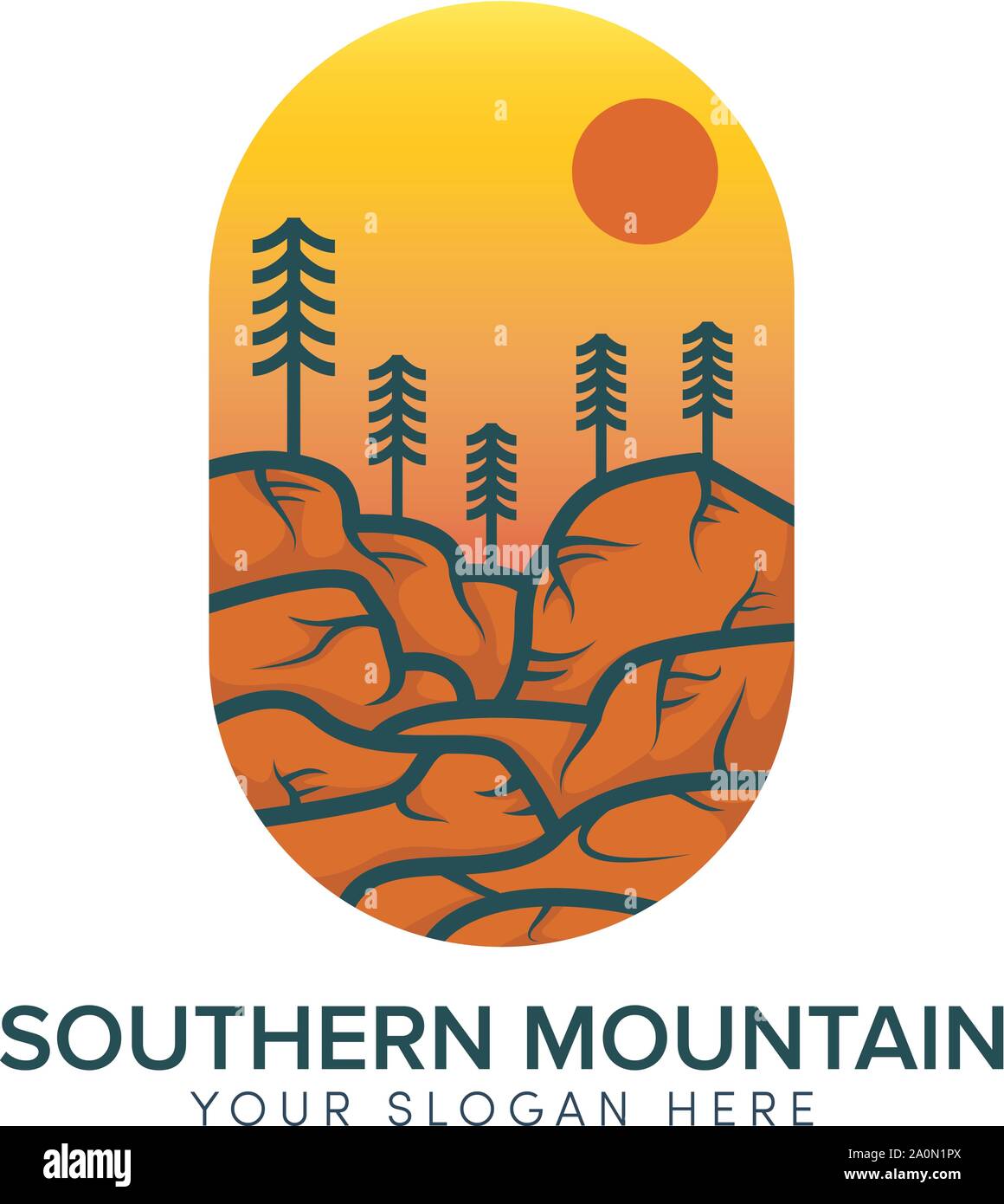 southern mountain abstract logo design with sun Stock Vector