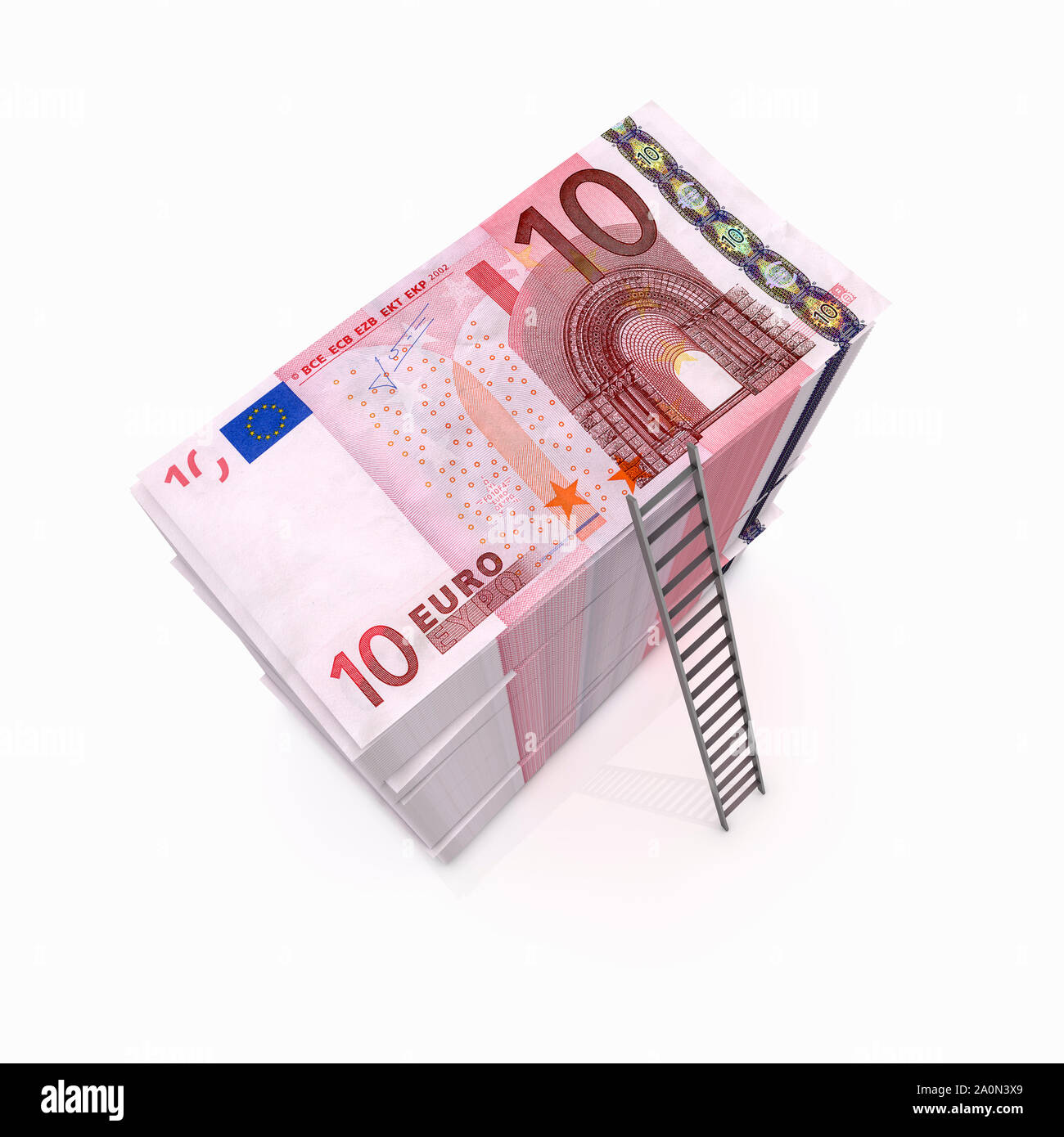 Tall pile of Euros banknotes currency with ladder - access to finance concept Stock Photo