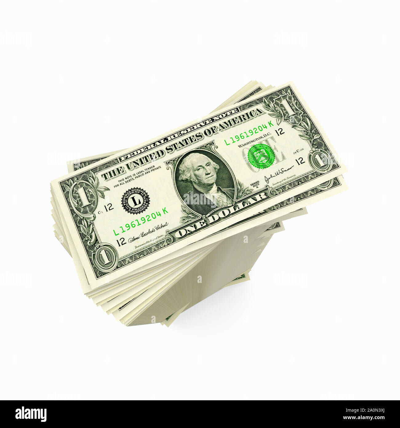 Tall pile of US Dollar bills Stock Photo