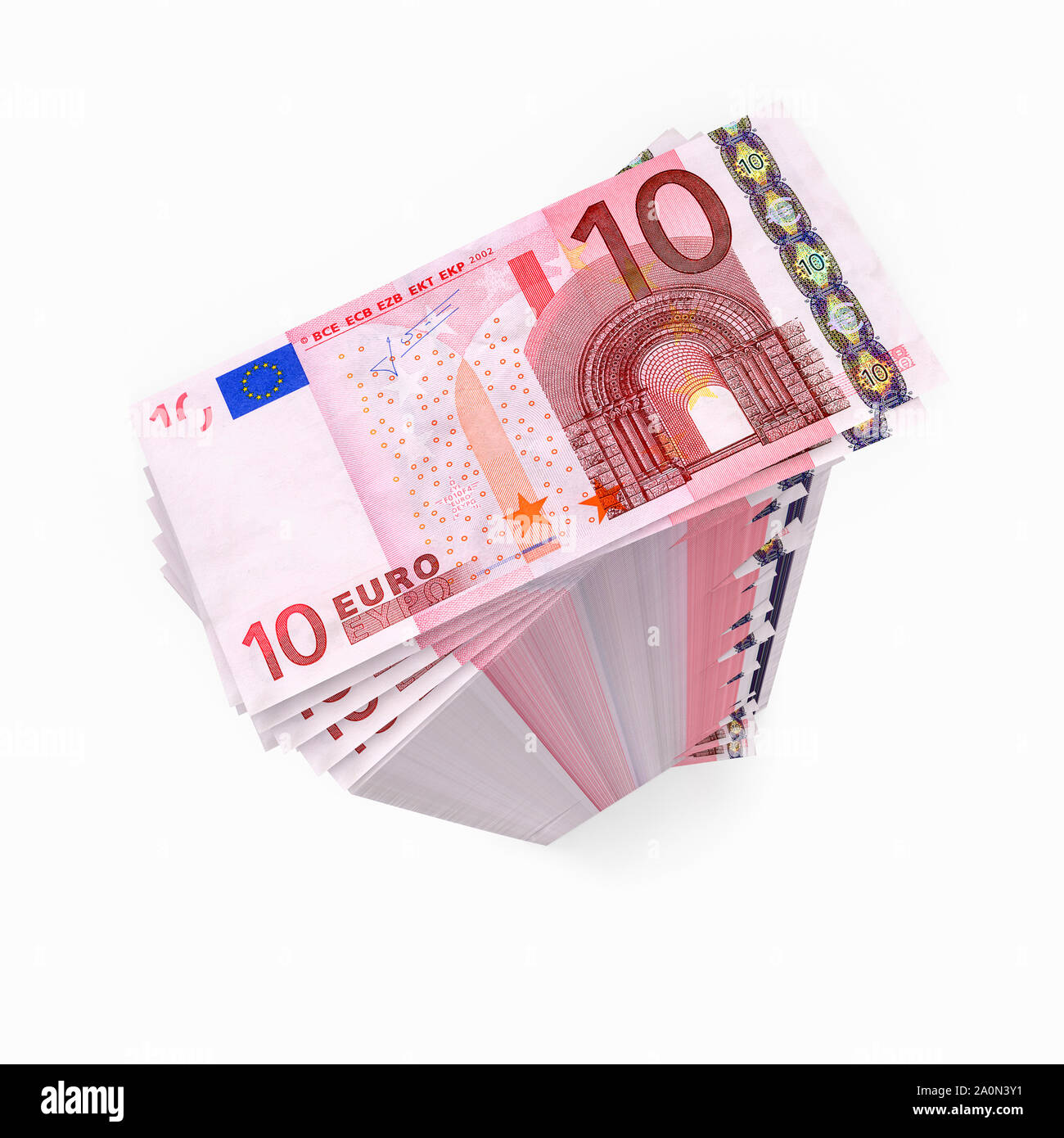 Tall pile of Euro banknotes currency Stock Photo