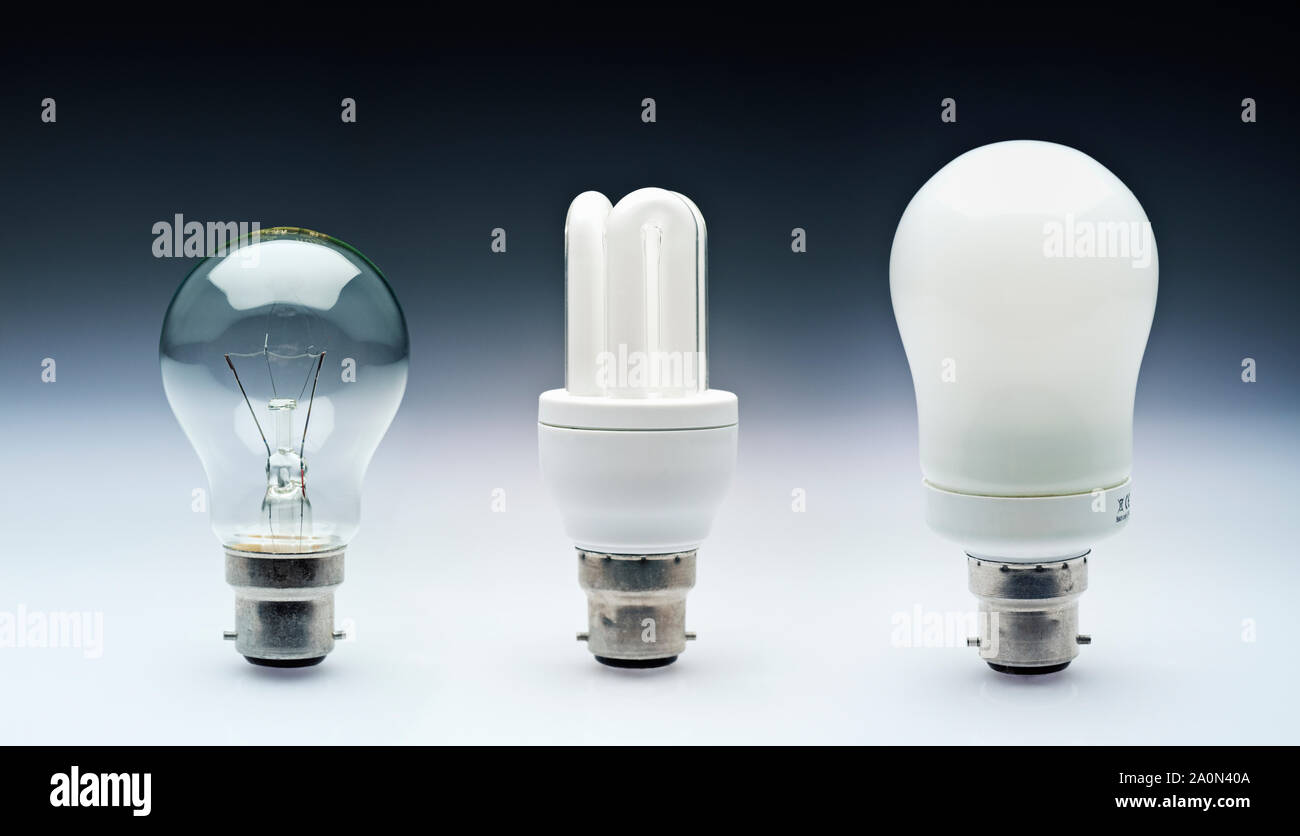 Lightbulb design. Evolution of lightbulbs over time Stock Photo