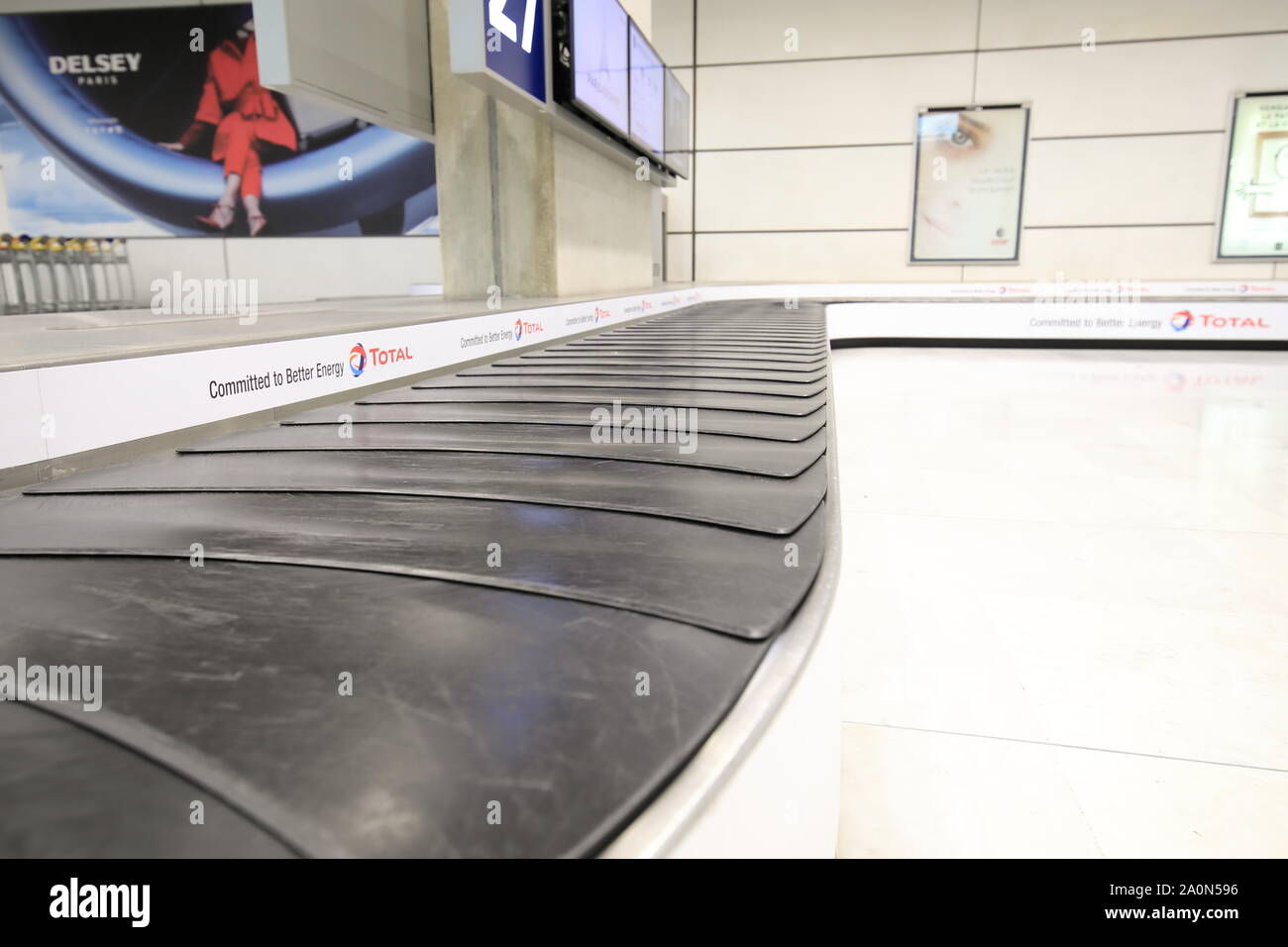 luggage carousel at Charles de Gaulle Airport Paris France Stock Photo