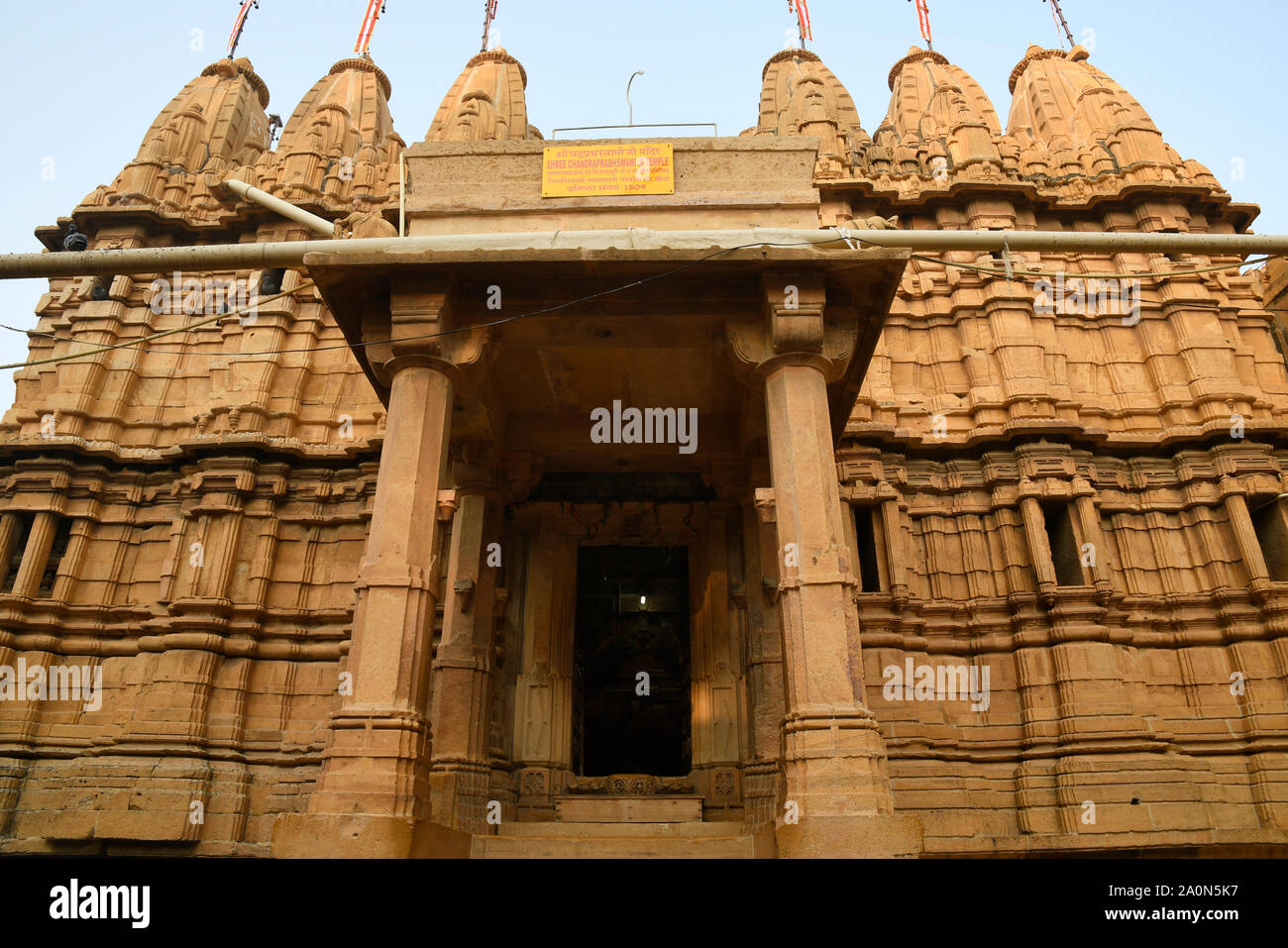 Entrance to Mahaveer Jain Temple inside Golden Fort at Jaisalmer, Rajasthan, India Stock Photo