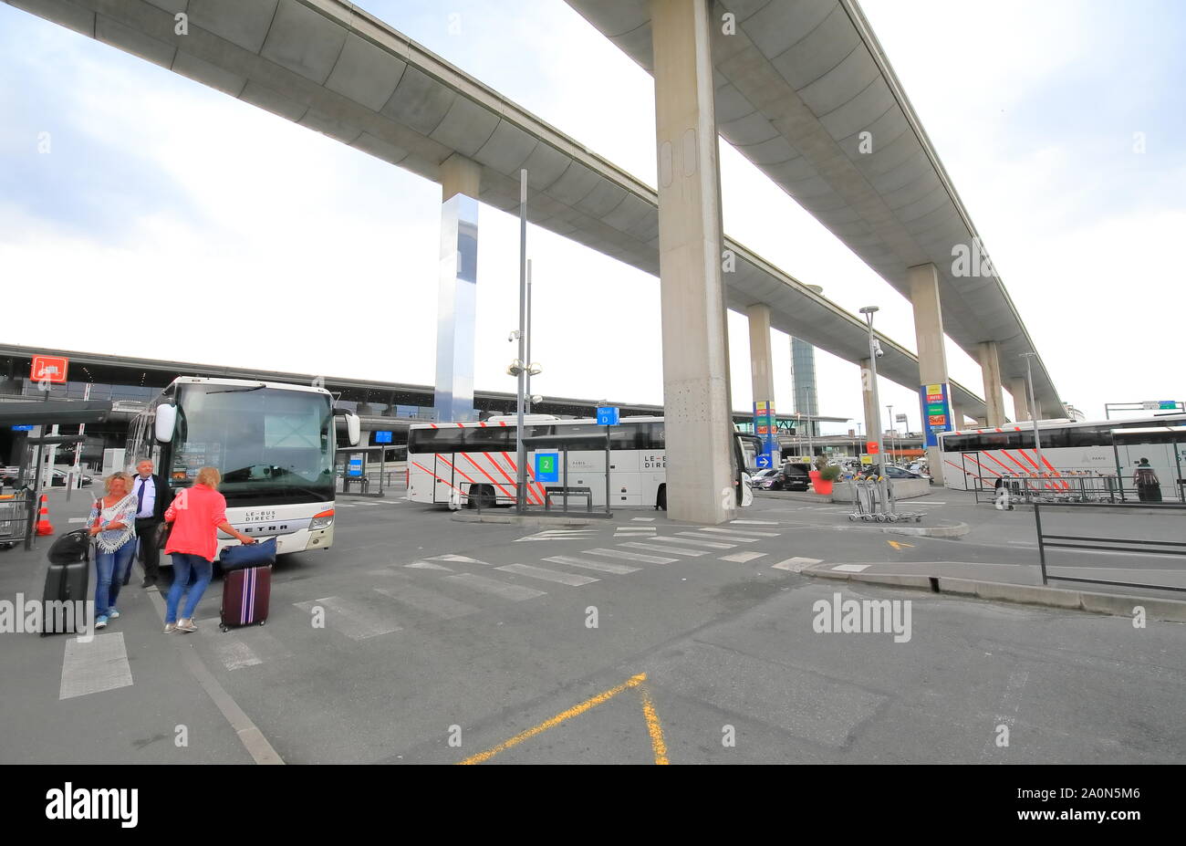 People travel at Bus terminal Charles de Gaulle Airport Paris France
