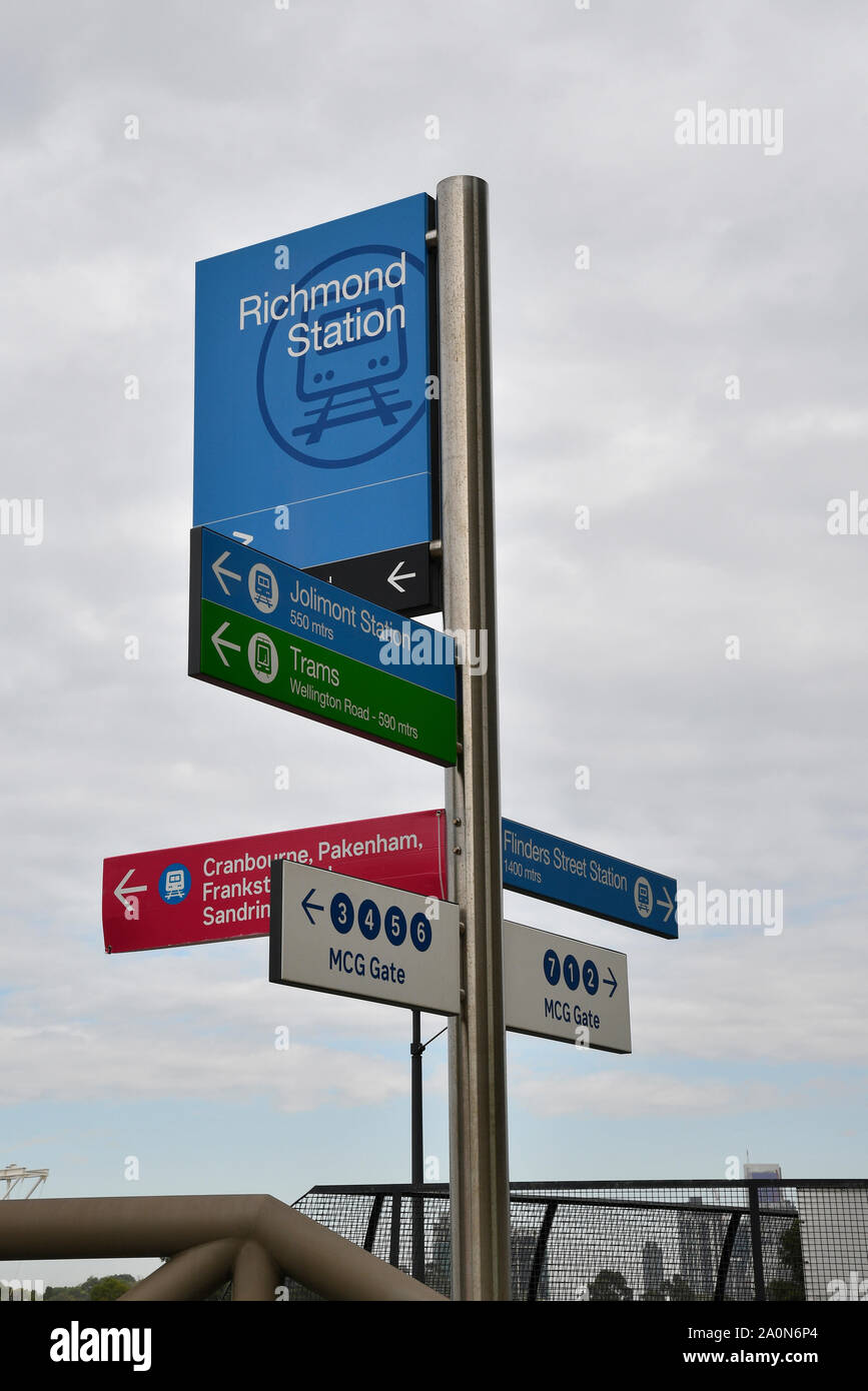 Signage on roads at Richmond Station in Melbourne, Australia Stock