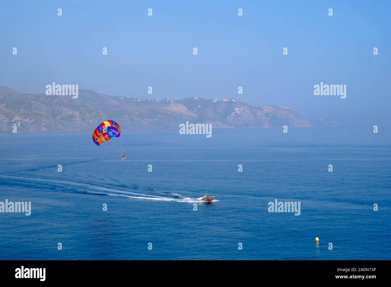 Paragliding in beach resort of Nerja, Axarquia, Malaga, Andalucia