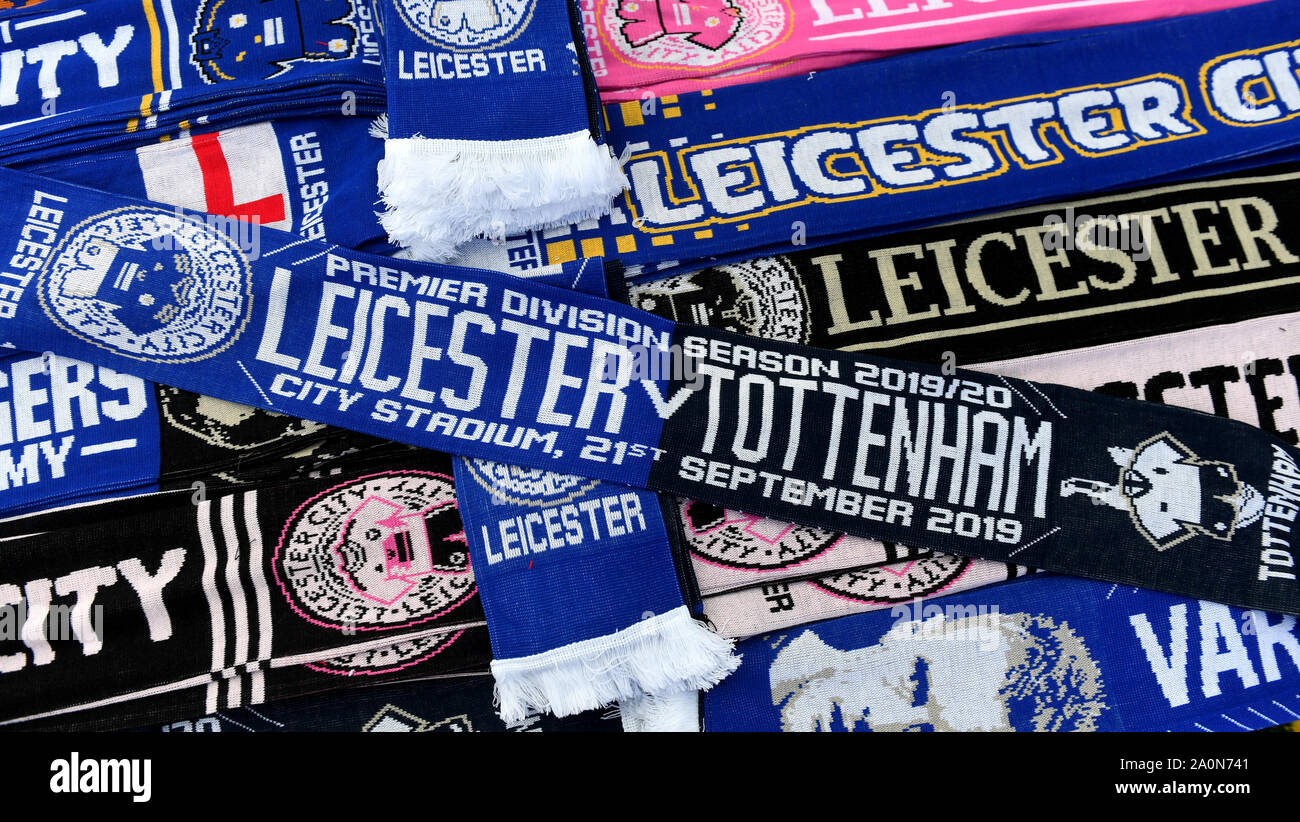 Half and half scarves on sale ahead of the Premier League match at the King  Power Stadium, Leicester Stock Photo - Alamy