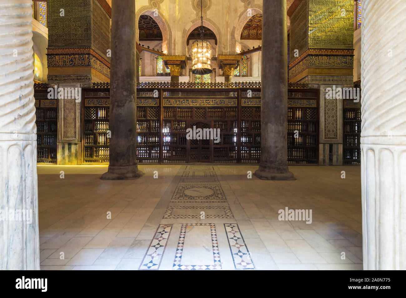 Interior view of the mausoleum of Sultan Qalawun, part of Sultan Qalawun Complex built in 1285 AD, located in Al Moez Street, Cairo, Egypt Stock Photo