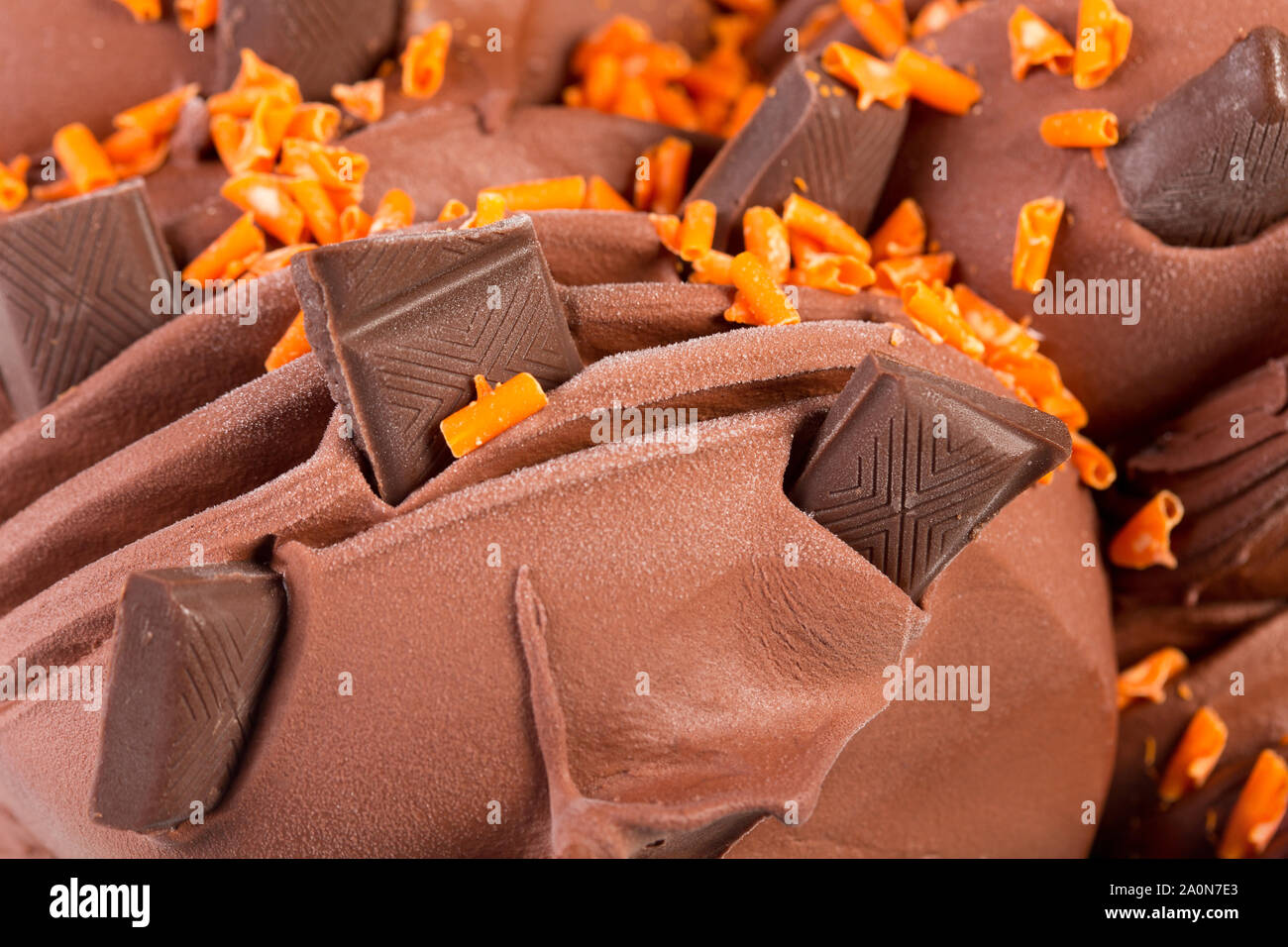Chocolate ice cream, italian gelato garnished with chocolate closeup Stock Photo Alamy