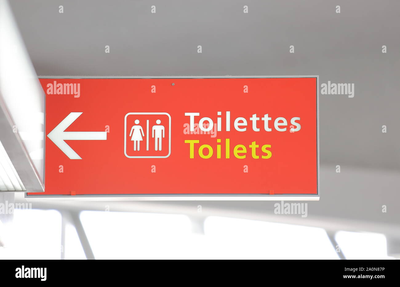 Public toilet sign Paris France. Translation for French - Toilets. Stock Photo