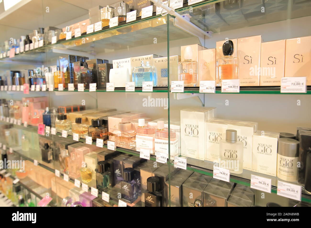 Perfume sold at Charles de Gaulle Airport Paris France Stock Photo