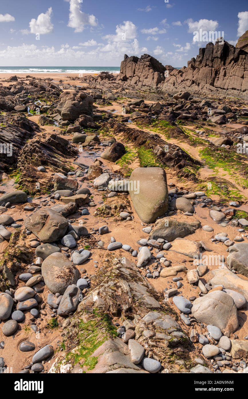 Atlantic coastline of North Cornwall at Duckpool Stock Photo