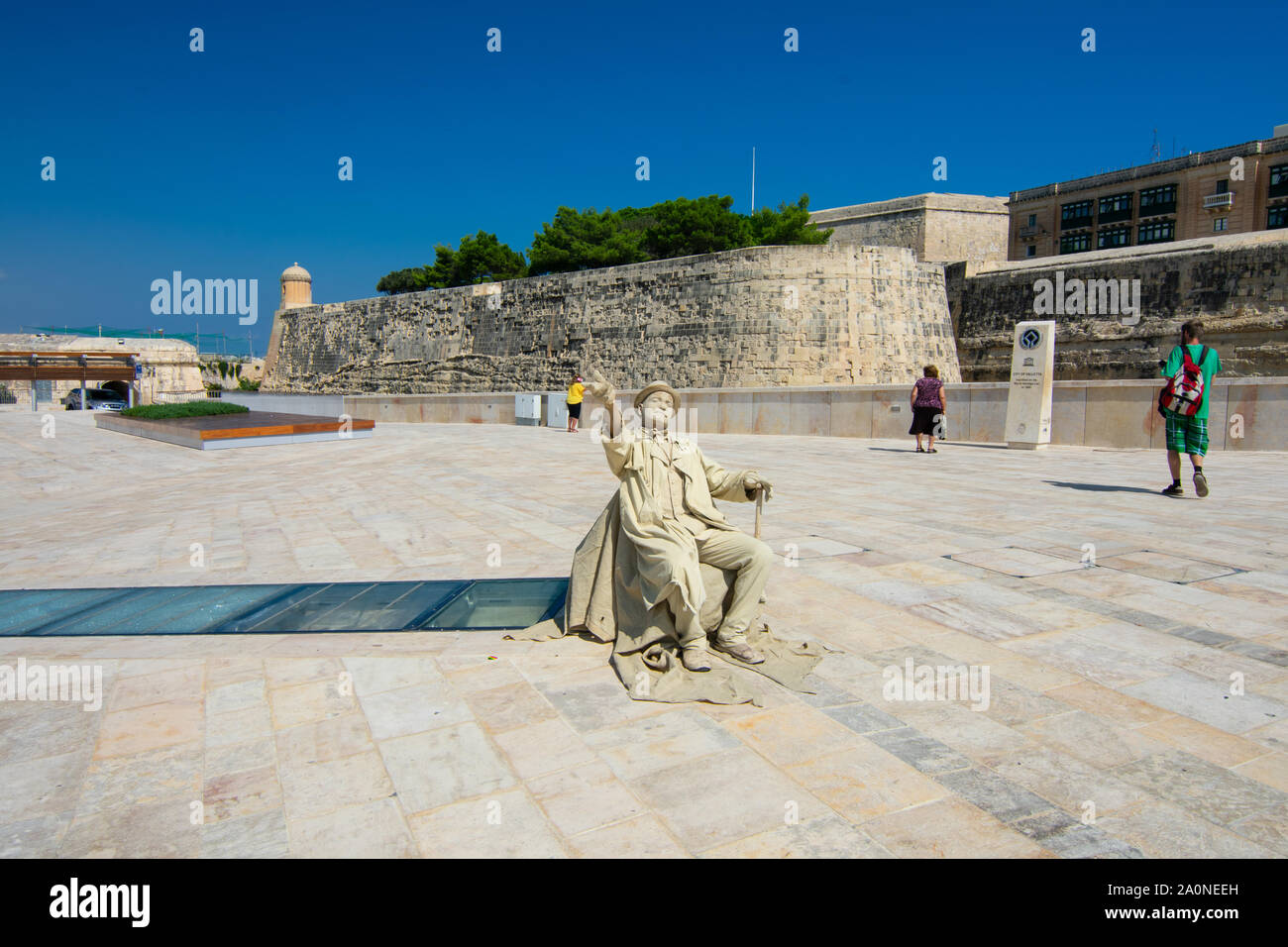 A human statue in a square in Valletta, Malta Stock Photo
