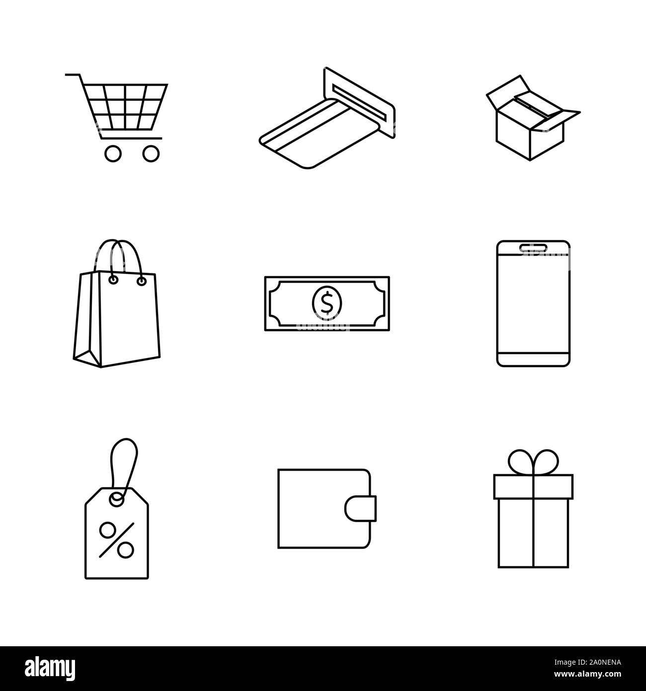 Finance and shopping icons set of thin lines, vector illustration Stock ...