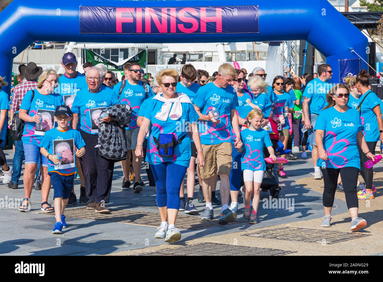 Bournemouth, Dorset UK. 21st September 2019. Supporters take part in the Alzheimer's Society Memory Walk in Bournemouth on a hot sunny day raising funds for vital dementia research, campaigns and support services. They can reflect on who they are walking for by leaving a message on the Memory Tree and watching it blossom throughout the day. Credit: Carolyn Jenkins/Alamy Live News Stock Photo