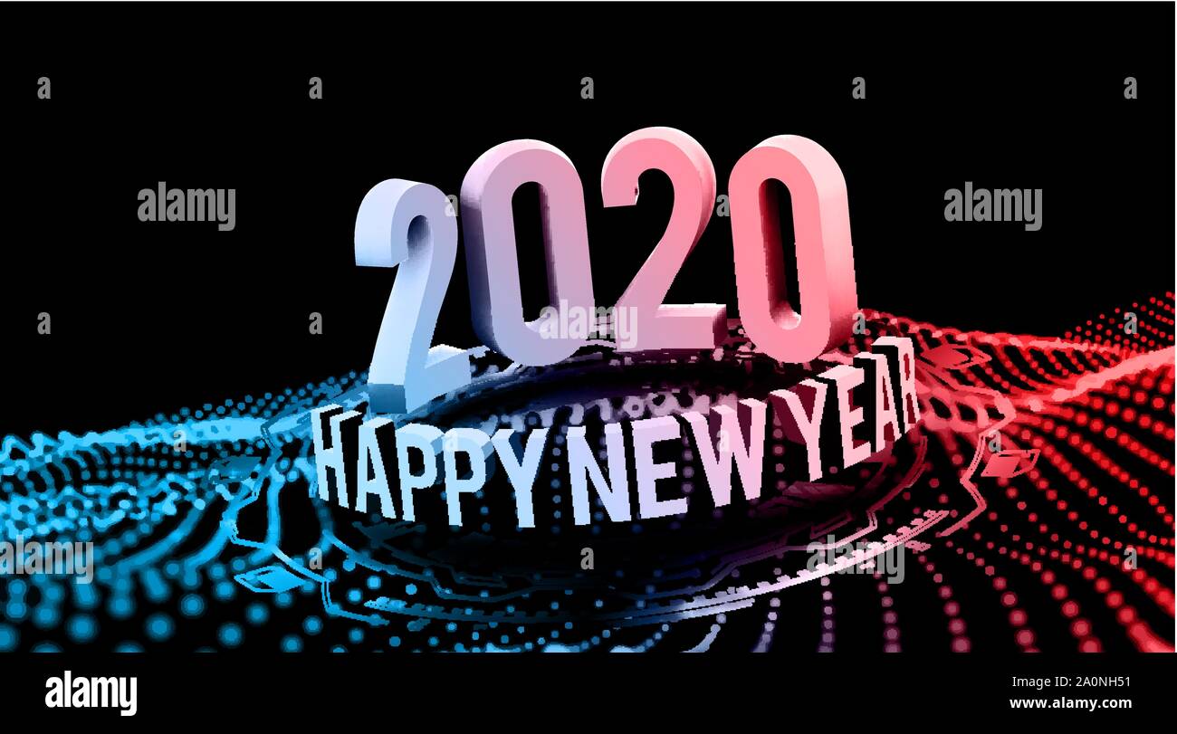Congratulations on the New Year 2020 in technostyle. Rounded 3D text with HUD elements. Big data. Vector illustration Stock Vector