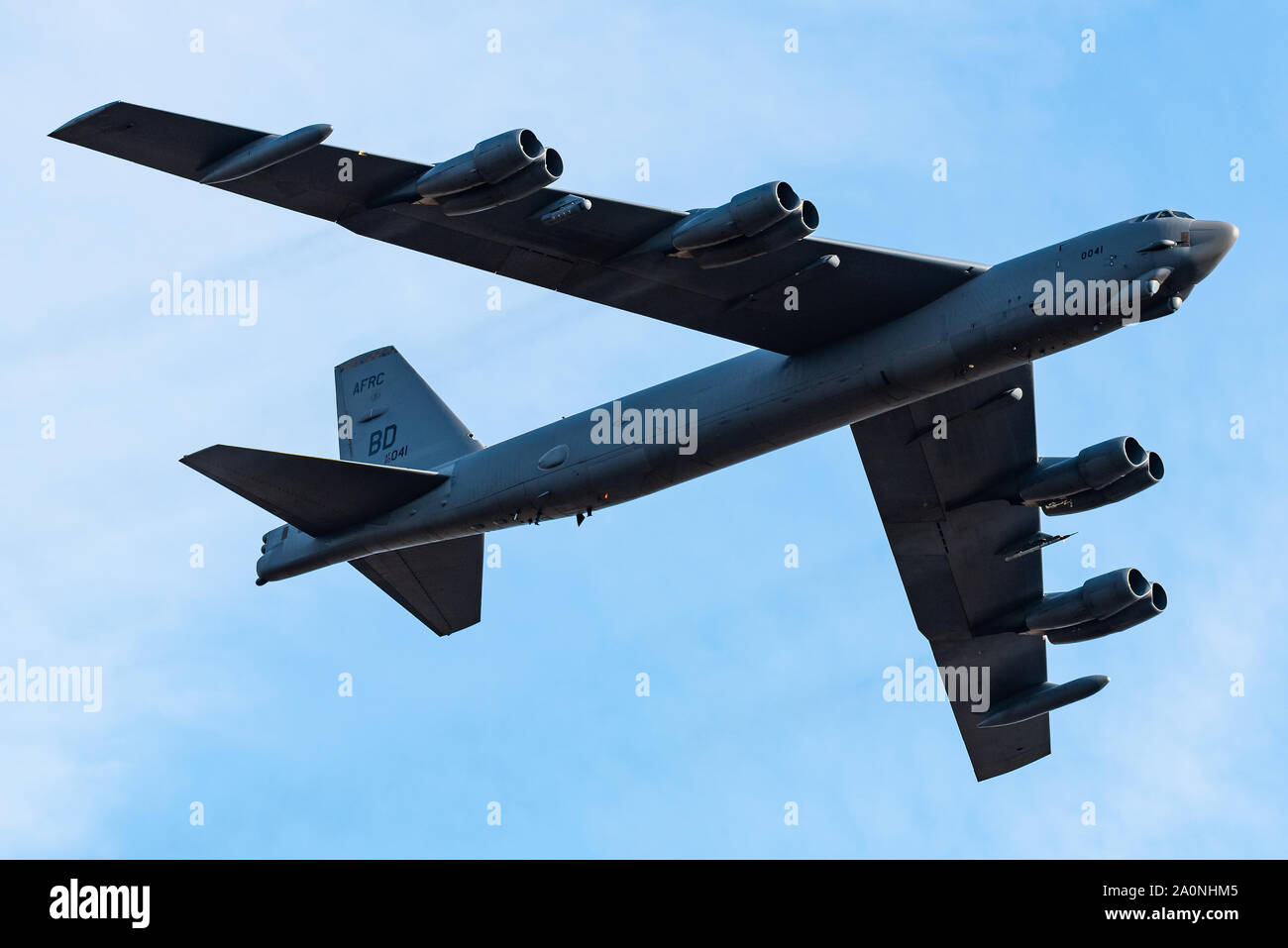 A Boeing B-52 Stratofortress strategic bomber aircraft from the Barksdale Air Force Base of the United States Air Force. Stock Photo