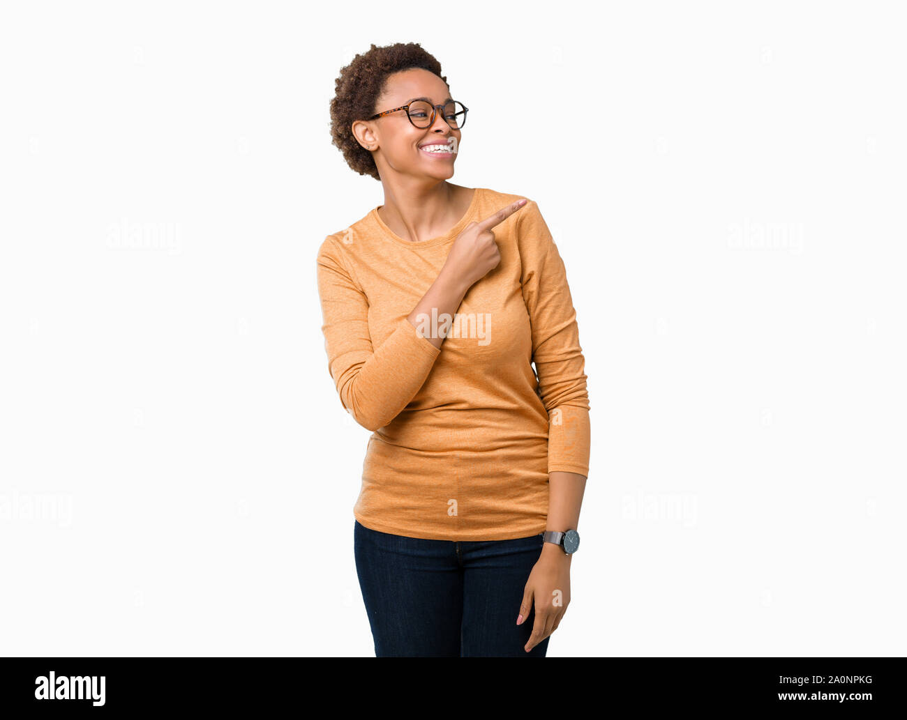 Young beautiful african american woman wearing glasses over isolated ...