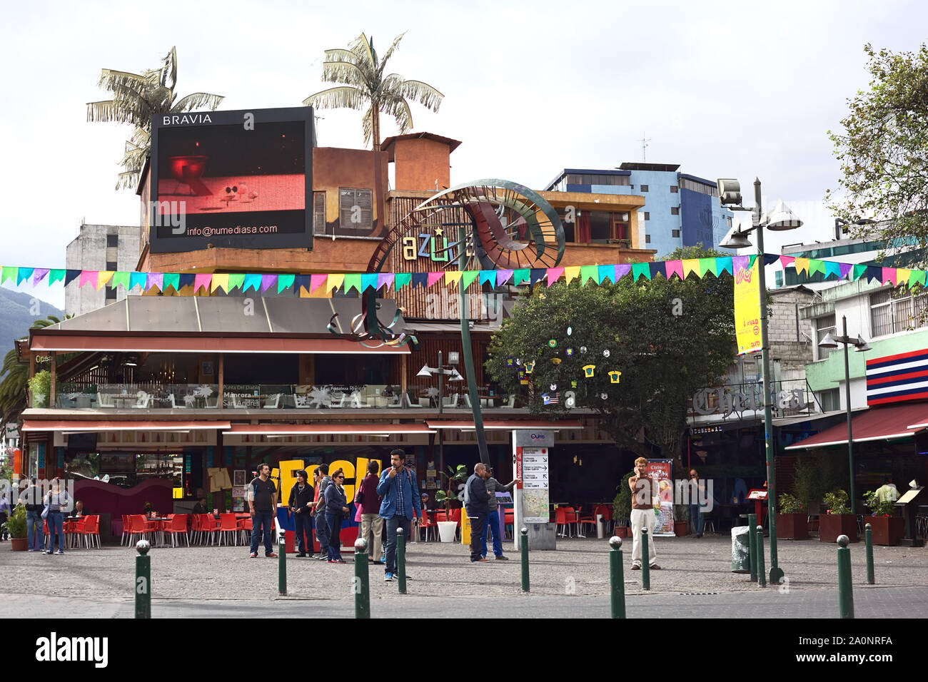 QUITO, ECUADOR - AUGUST 6, 2014: Azuca Latin Bistro and Chelsea restaurant-bar-lounge on Plaza Foch in Quito, Ecuador Stock Photo