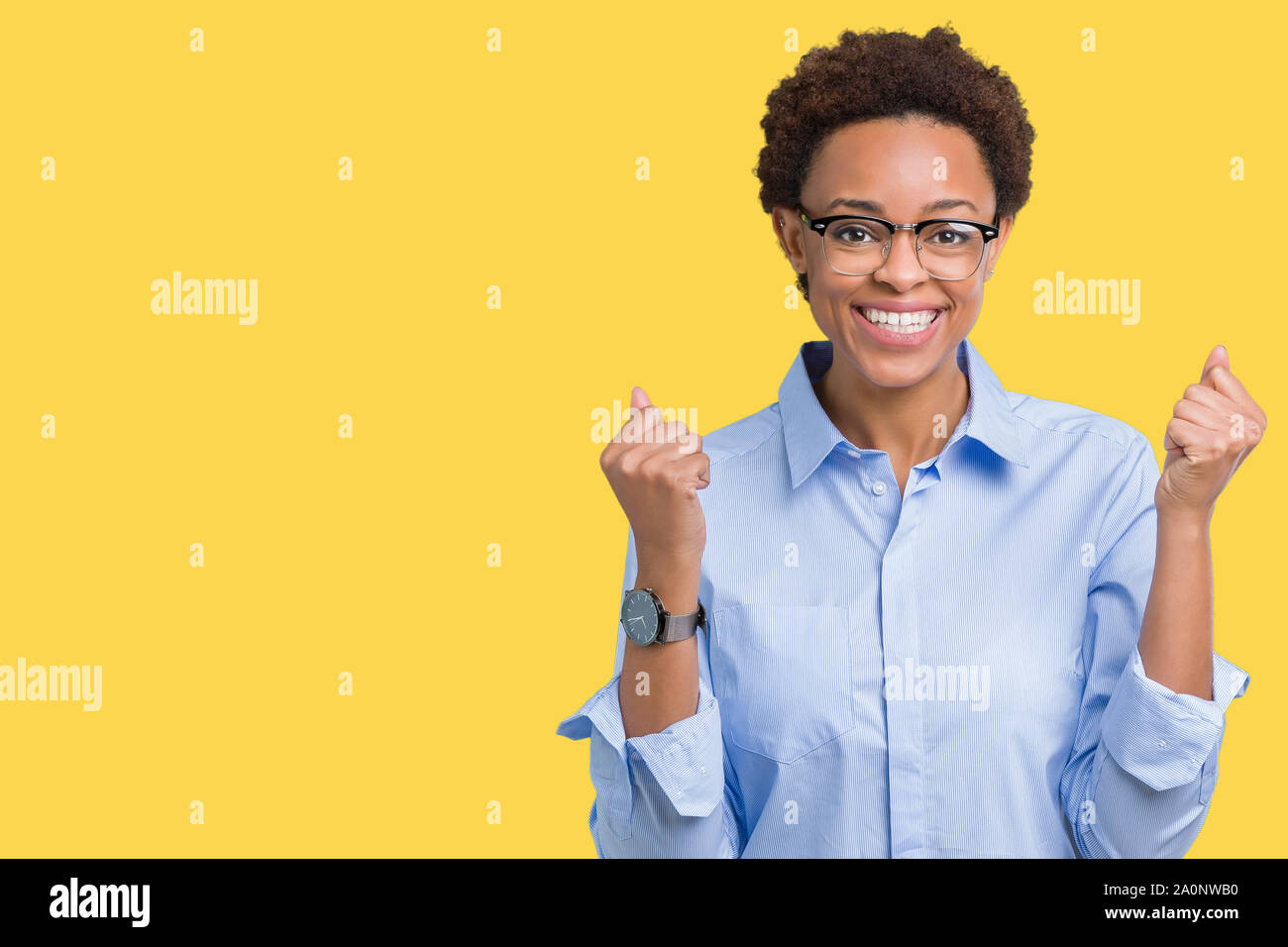Young beautiful african american business woman over isolated ...