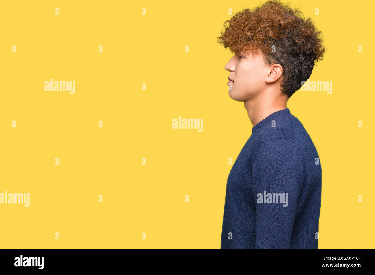 Young Handsome Man With Afro Hair Looking To Side Relax Profile