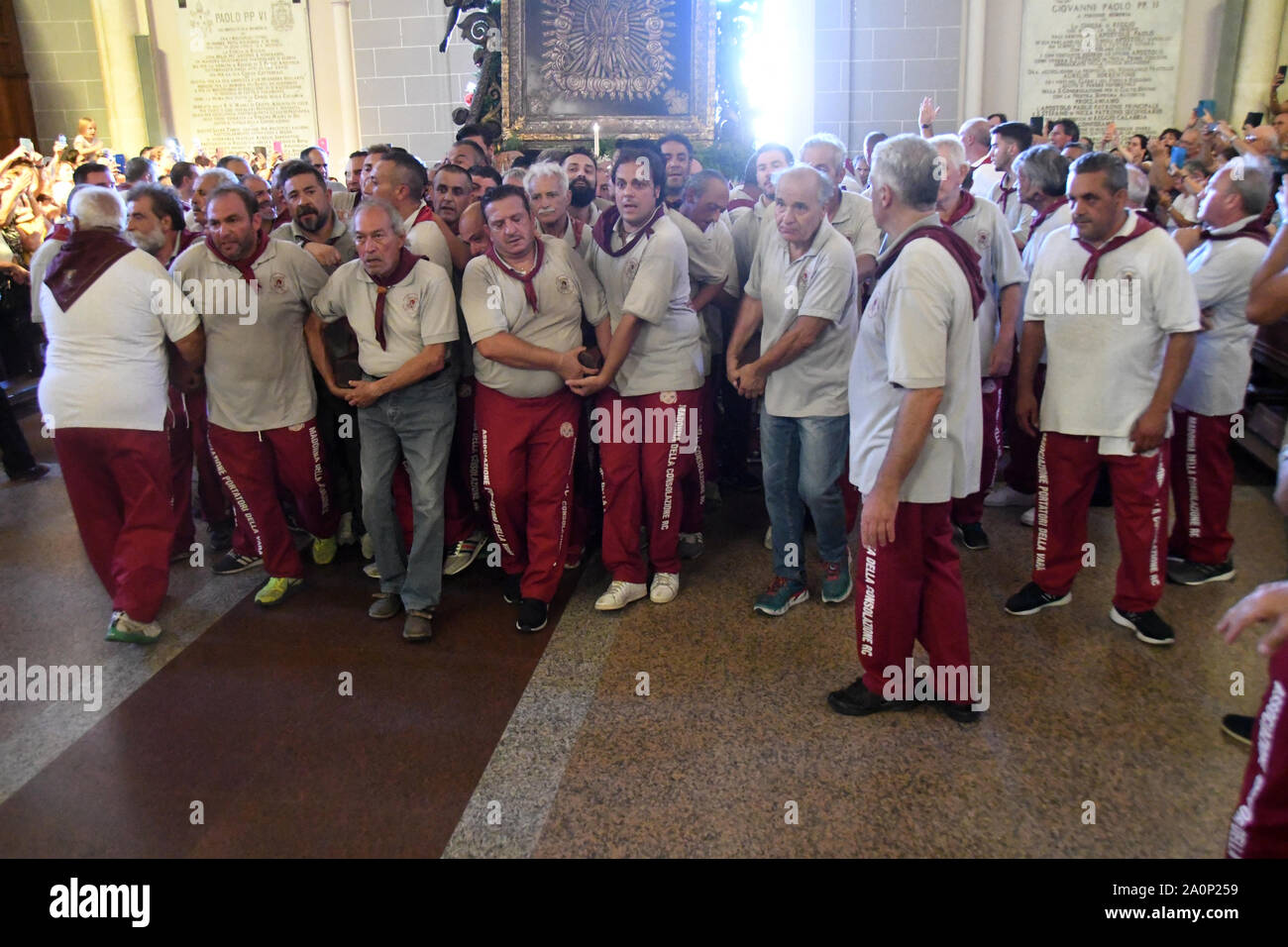 Reggio Calabria 14 sep 2019 - Discesa Madonna della Consolazione,Duomo, la Vara,bearers Credit: Giuseppe Andidero Stock Photo