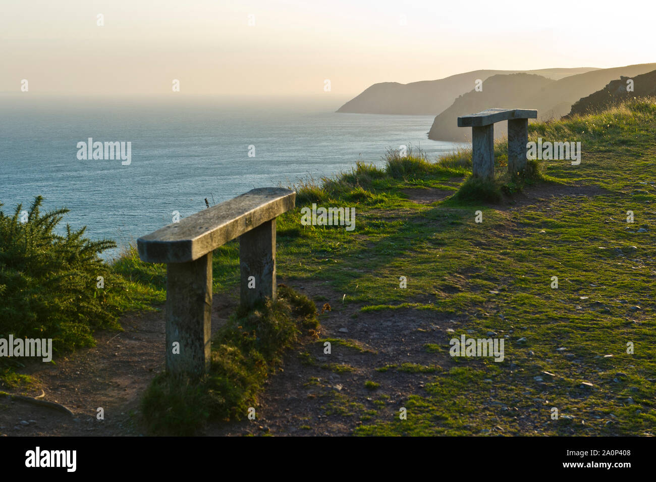 South West Coast Path near Heddon Valley and Woody Bay, Exmoor, Devon Stock Photo