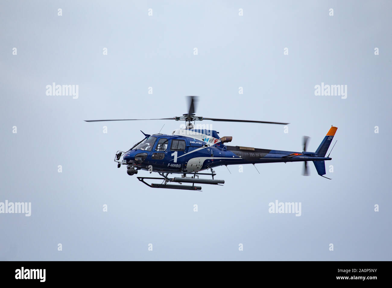 Sail GP in Marseille : Helicopter of the naval firemen batallion (Ecureuil AS305B3e) Stock Photo