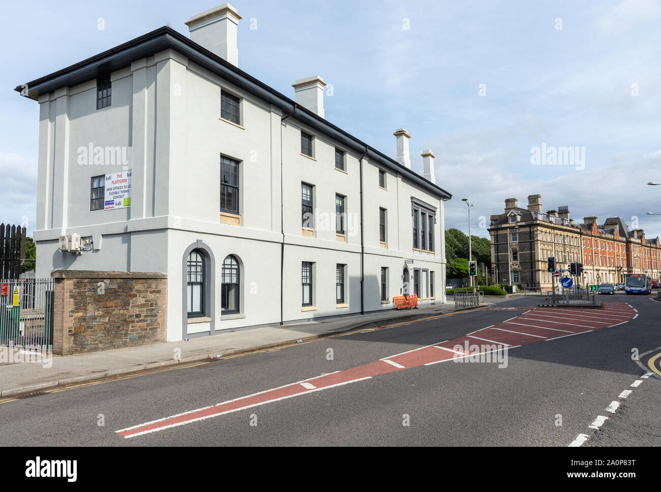 Cardiff, Wales, UK - July 21, 2019: The recently refurbished Cardiff Bay Railway Station stands on Bute Street at the terminus of the Butetown Branch Stock Photo