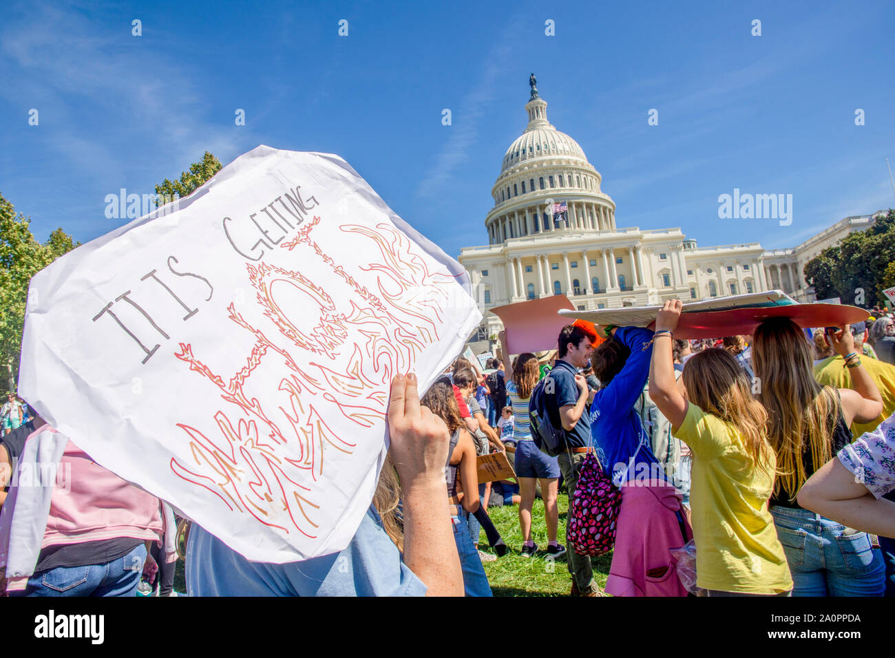 Members of the D.C. Youth Climate Strike and others gathered at the U.S. Capitol  as part of the Global Climate Strike September 20 2019. West front t Stock Photo
