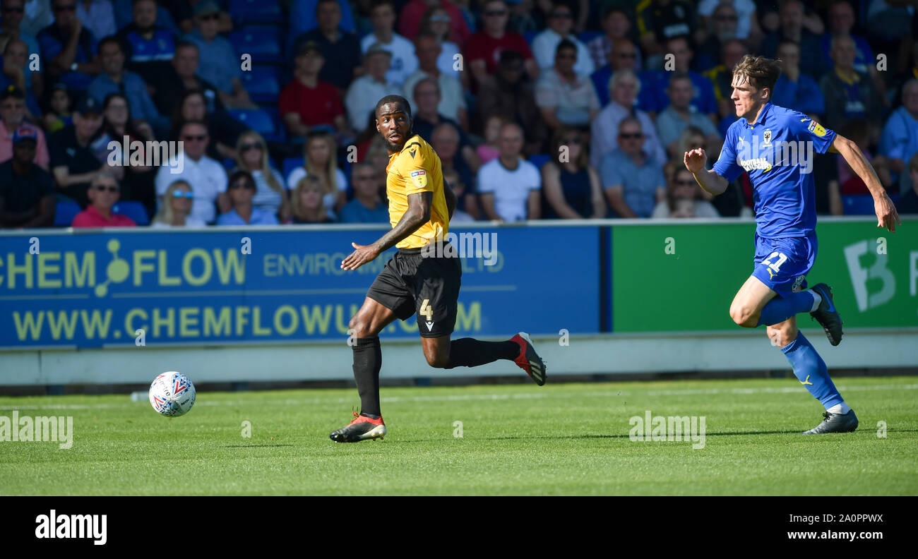 London UK 21 September 2019 - Abu Agogo of Bristol Rovers breaks forward during the Sky Bet League One football match between AFC Wimbledon and Bristol Rovers at the Cherry Red Records Stadium - Editorial use only. No merchandising. For Football images FA and Premier League restrictions apply inc. no internet/mobile usage without FAPL license - for details contact Football Dataco. Credit  : Simon Dack TPI / Alamy Live News Stock Photo