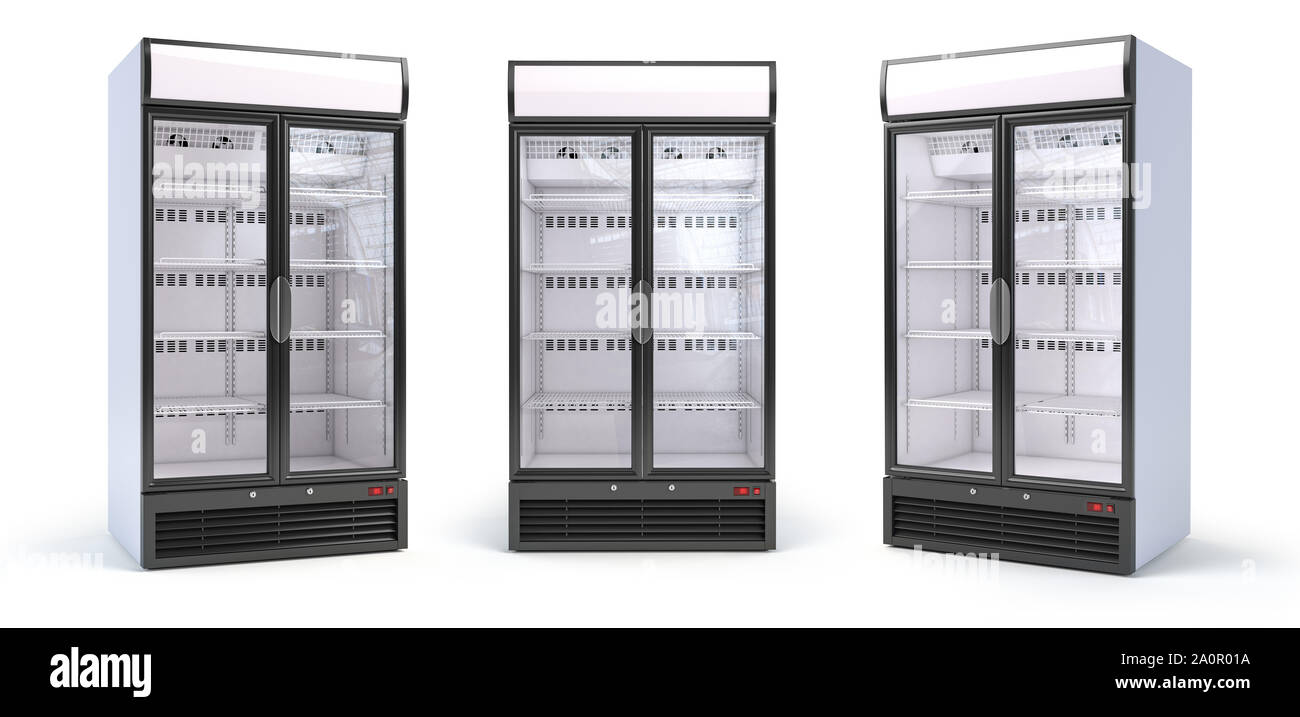 Set Of Empty Showcase Refrigerators In The Grocery Shop Fridge With Glass Door Isolated On 4982