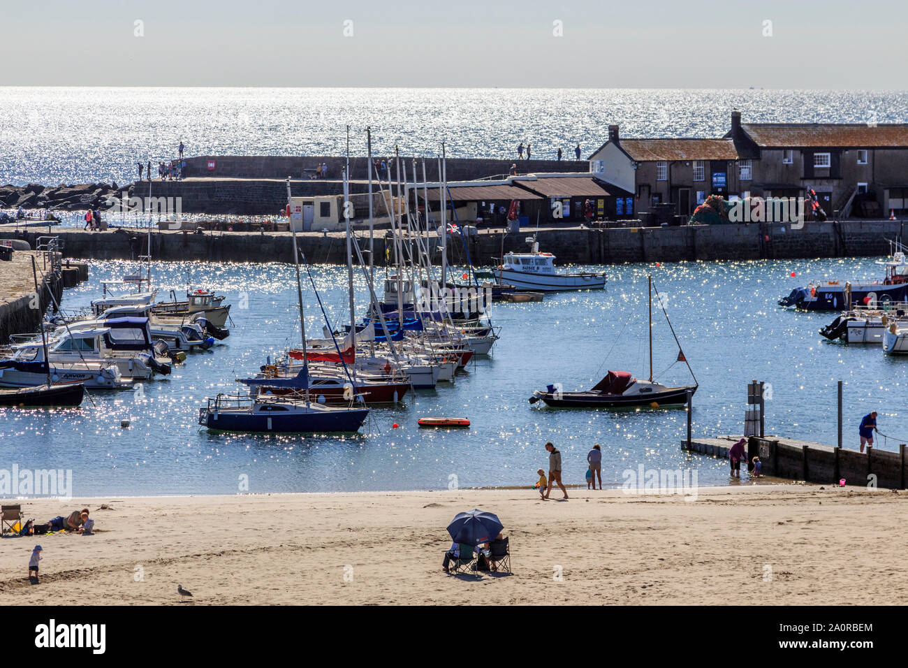 lyme regis south coast uk holiday resort, the historic cobb harbour, dorset, england, uk, gb Stock Photo