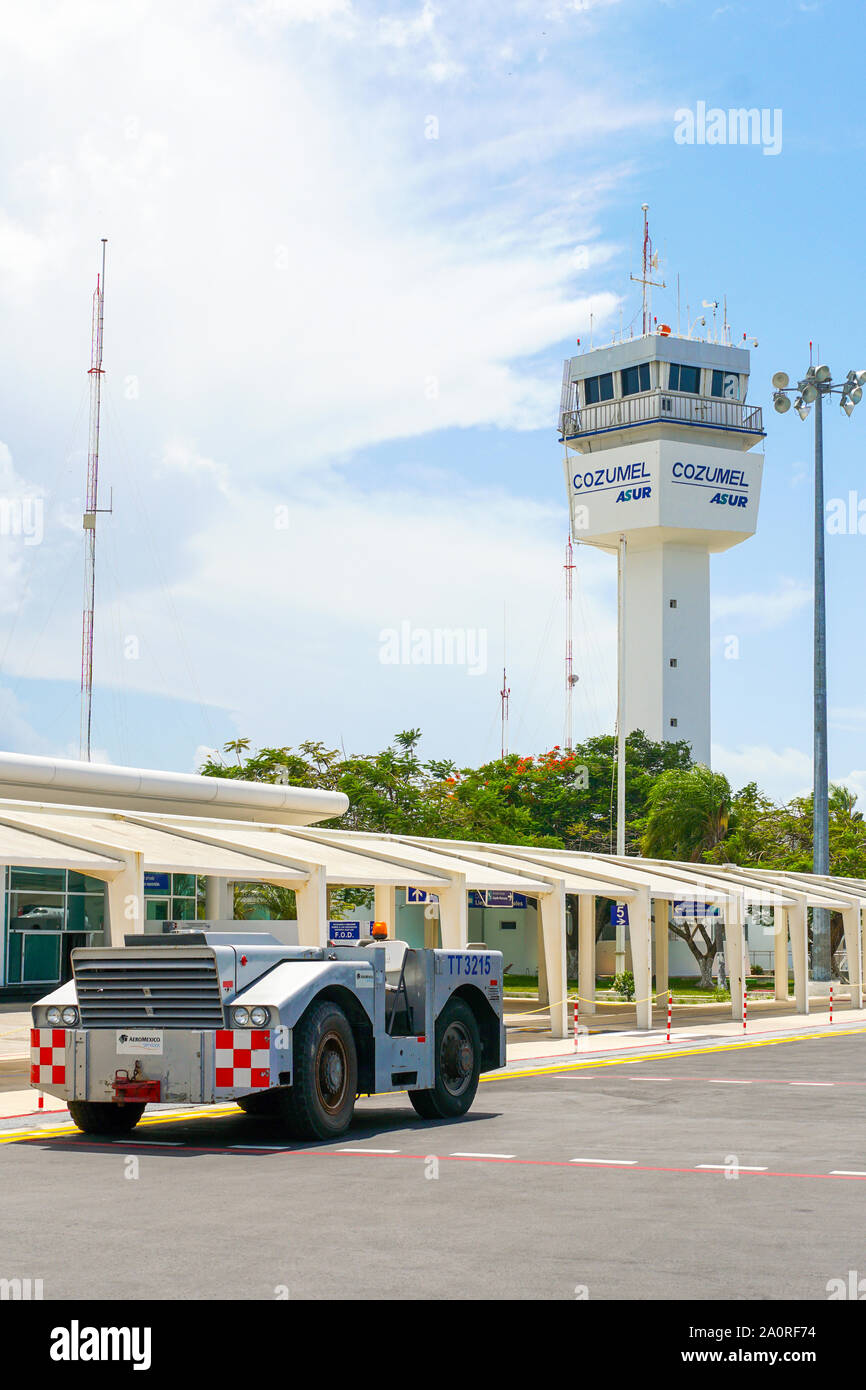 Cozumel, Mexico – July 14, 2016: Traffic Control Tower at Cozumel International Airport. Stock Photo