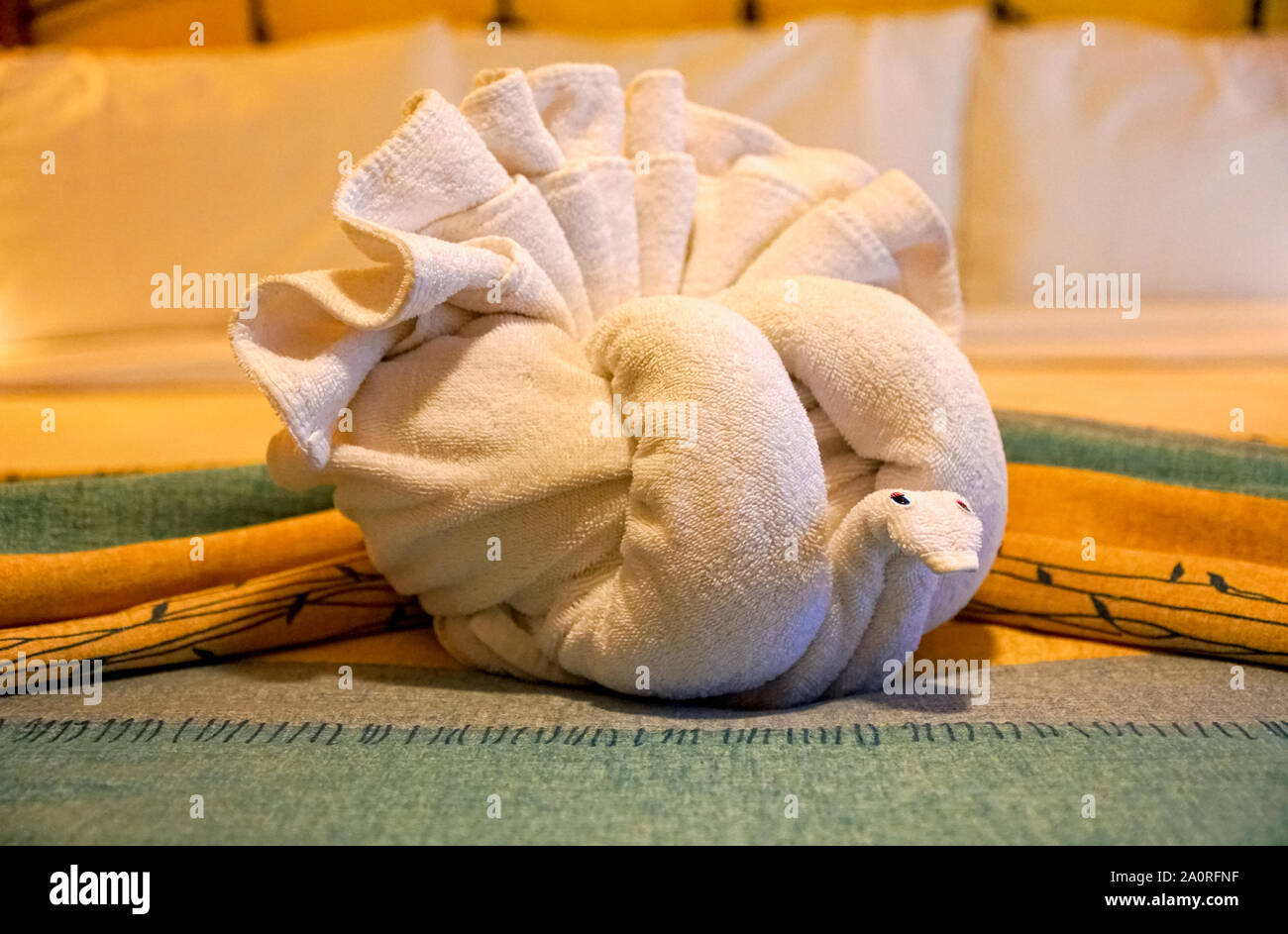 Beautiful Peacock Towel Bed Decoration Stock Photo Alamy