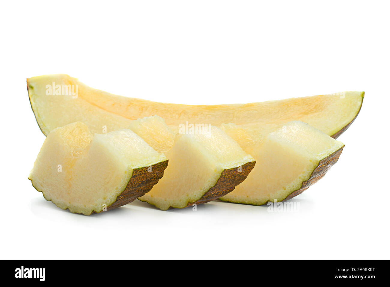Spanish melon Piel de sapo slice on white background Stock Photo Alamy